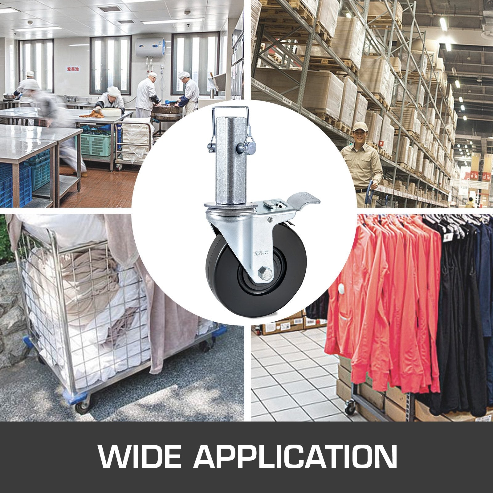 VEVOR 4 Pack 5 Inch Iron Core Polyurethane Swivel Caster with Dual Locking Brake Adjustable Legs 440 LBS Capacity per Wheel