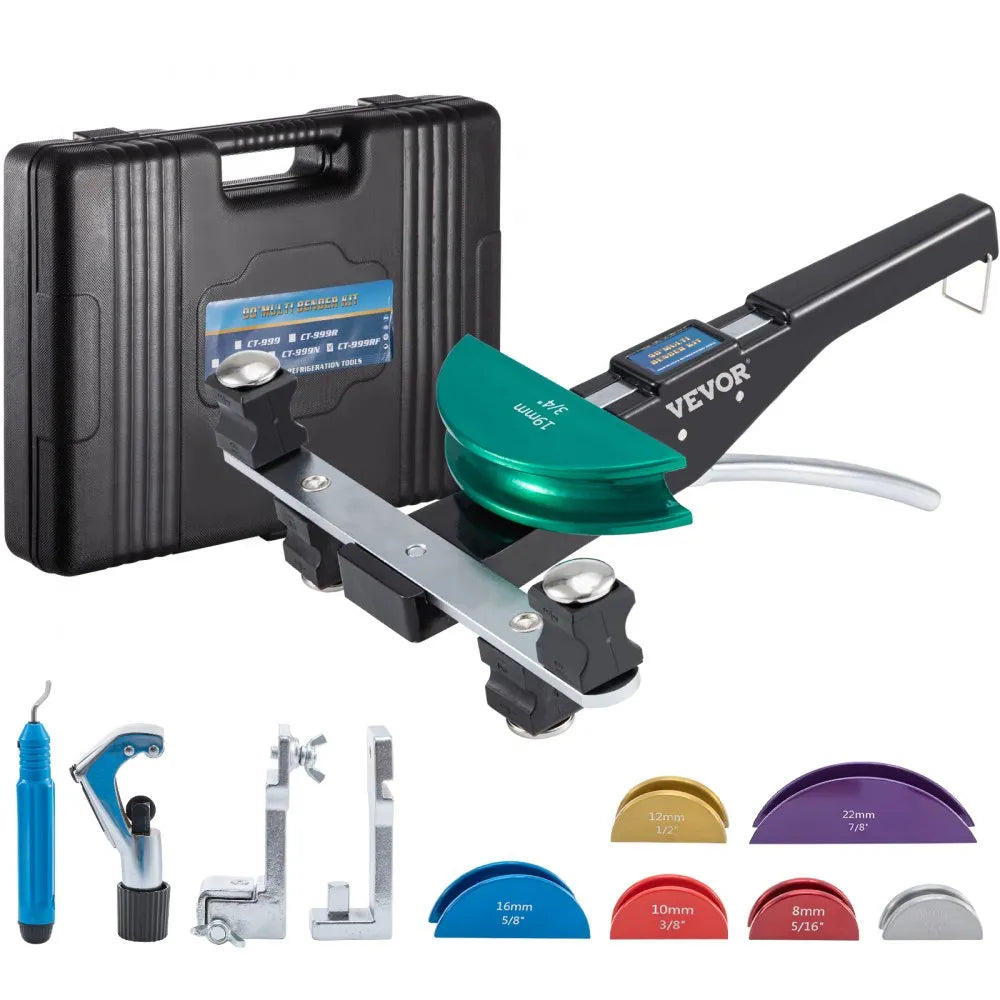 VEVOR Copper Pipe Bender, 7 Dies 1/4-7/8 inch 90 Degrees Forward and Reverse Bending, 6-22 mm for Copper & Aluminum Tubes with Reverse Bend Attachment