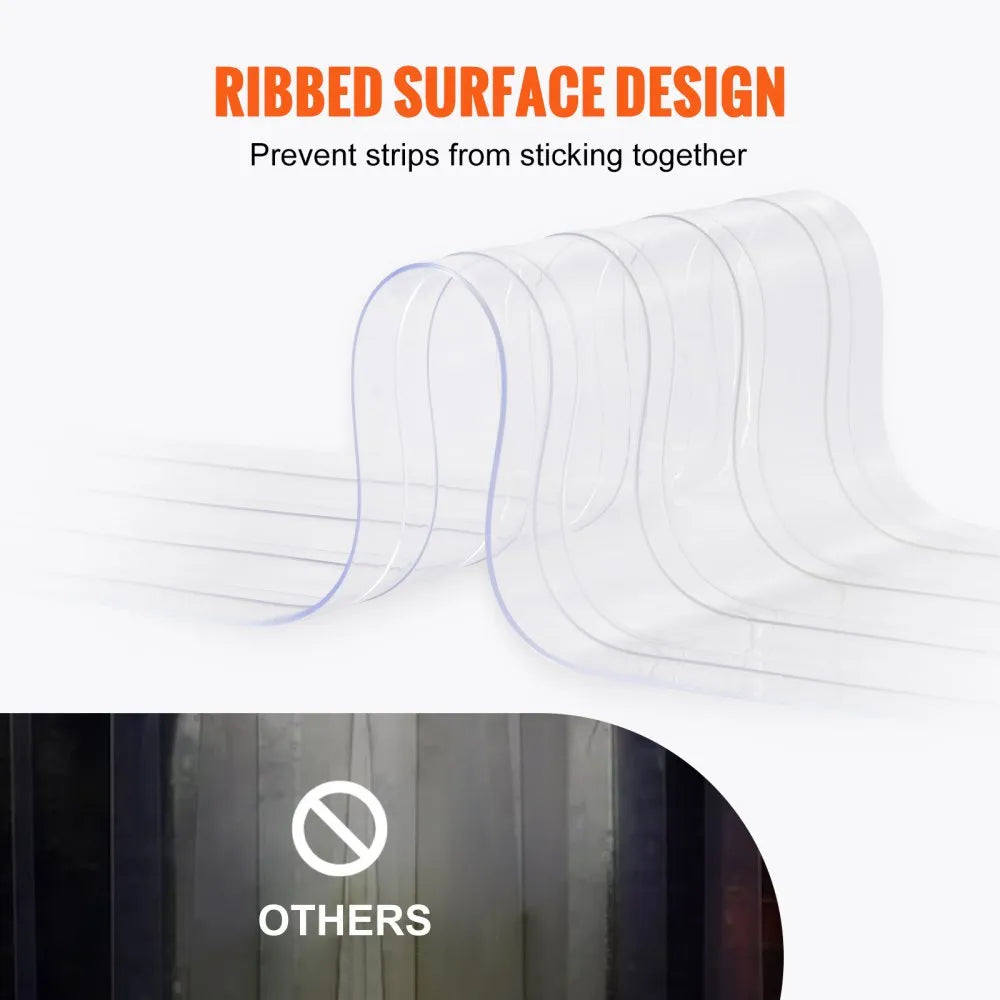 VEVOR Strip Curtain, 150' Length x 8" Width x 0.08" Thickness, Clear Ribbed PVC Curtain Strip Door Bulk Roll, Plastic Door Strips for Doorways of Supermarket, Garage, Warehouse, Barn, Pet Animal House