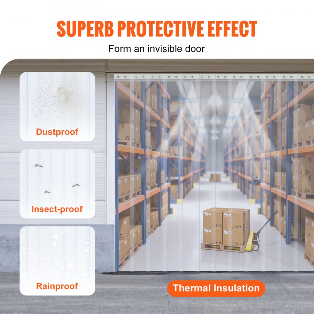 VEVOR Strip Curtain, 150' Length x 8" Width x 0.08" Thickness, Clear PVC Smooth Curtain Strip Door Bulk Roll, Plastic Door Strips for Doorways of Supermarket, Garage, Warehouse, Barn, Pet Animal House
