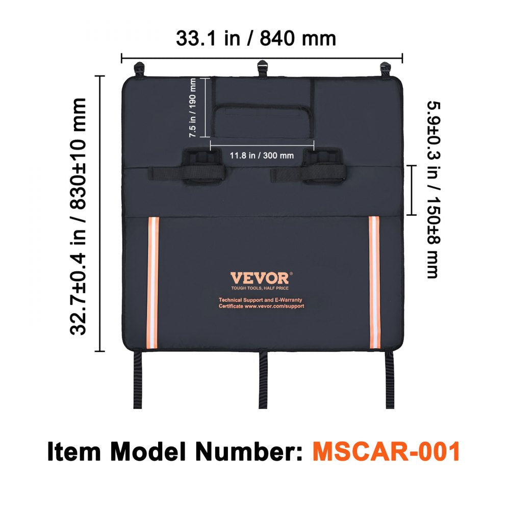 VEVOR Tailgate Bike Pad, 33" Truck Tailgate Pad Carry 2 Mountain Bikes, Tailgate Protection Pad with Reflective Strips and Tool Pockets, Universal Tailgate Pad for Small-Size Pickup Trucks