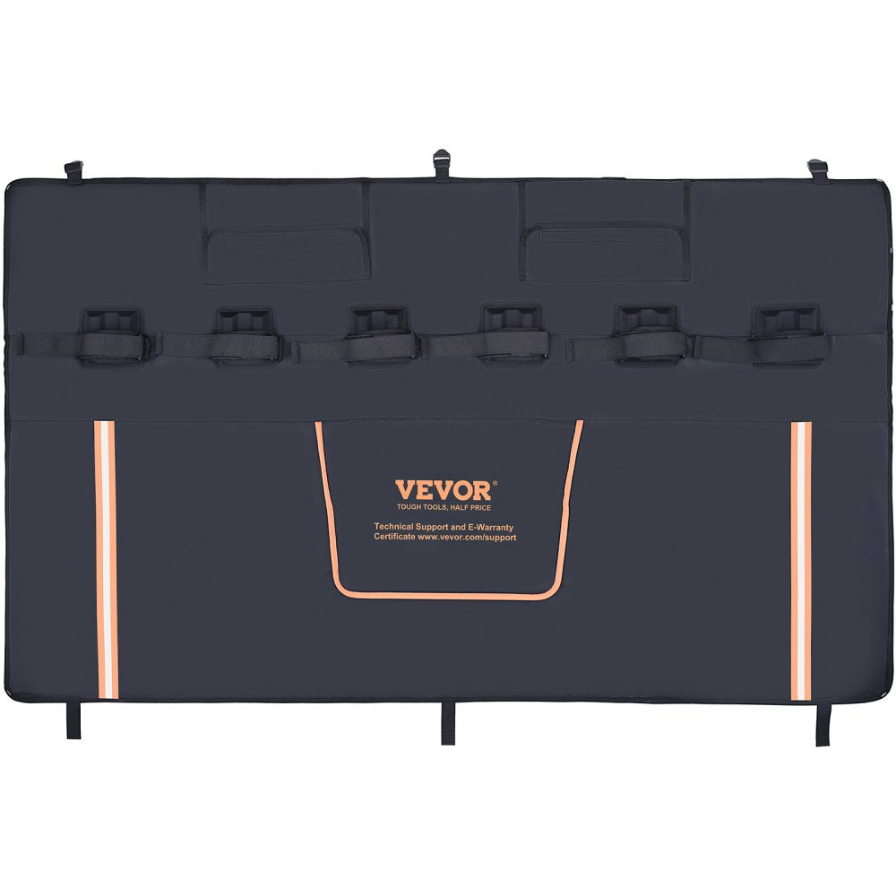 VEVOR Tailgate Bike Pad, 62" Truck Tailgate Pad Carry 6 Mountain Bikes, Tailgate Protection Pad with Reflective Strips and Tool Pockets, Flap for Handle and Rear Camera, for Mid-Size Pickup Trucks