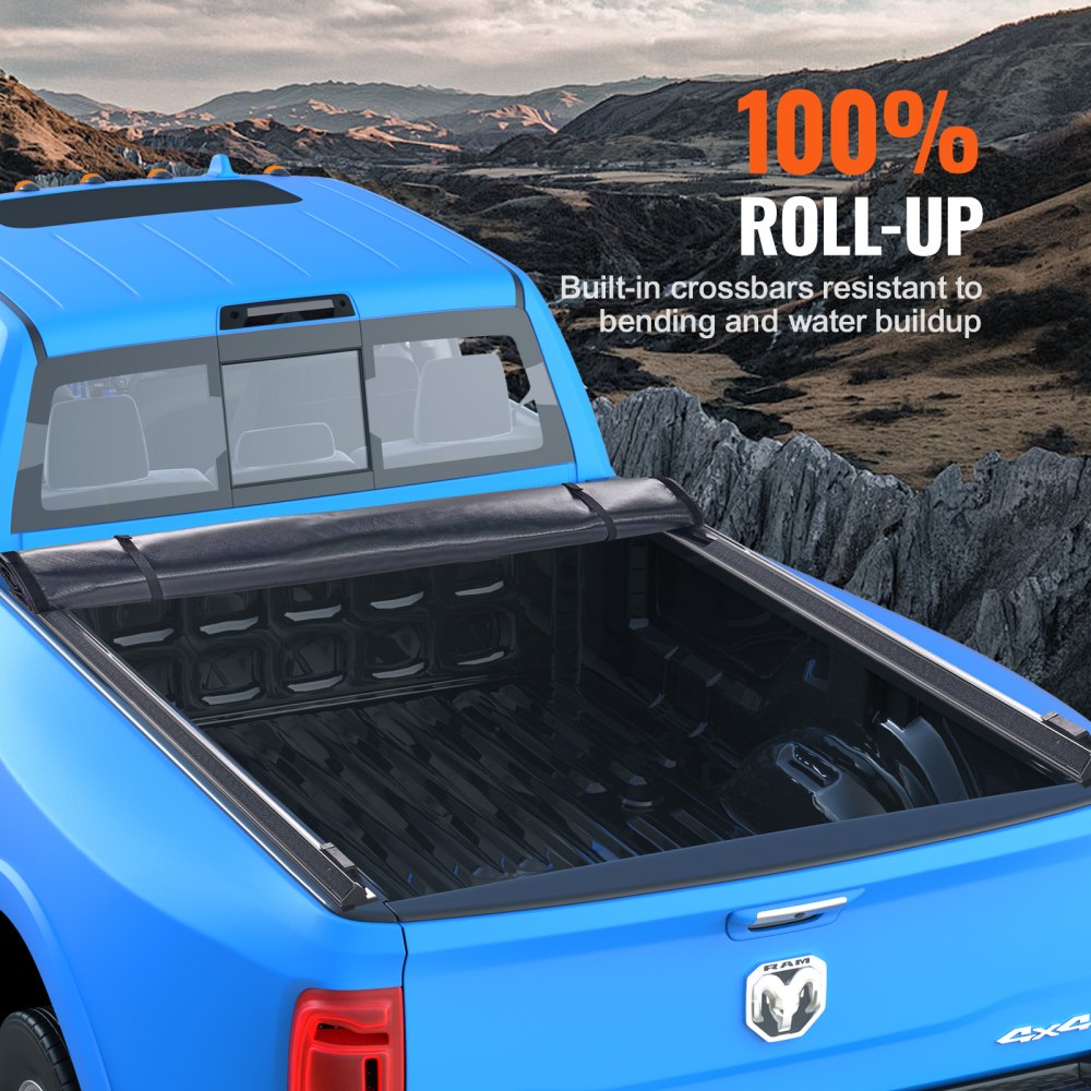 VEVOR Truck Bed Cover, Roll Up Truck Bed Tonneau Cover, Compatible with 2002-2018 Dodge Ram 1500, 2003-2024 2500 3500, 2019-2024 Classic, for 6.4 x 5.5 ft Bed, Soft PVC material, Roll Up Tonneau Cover
