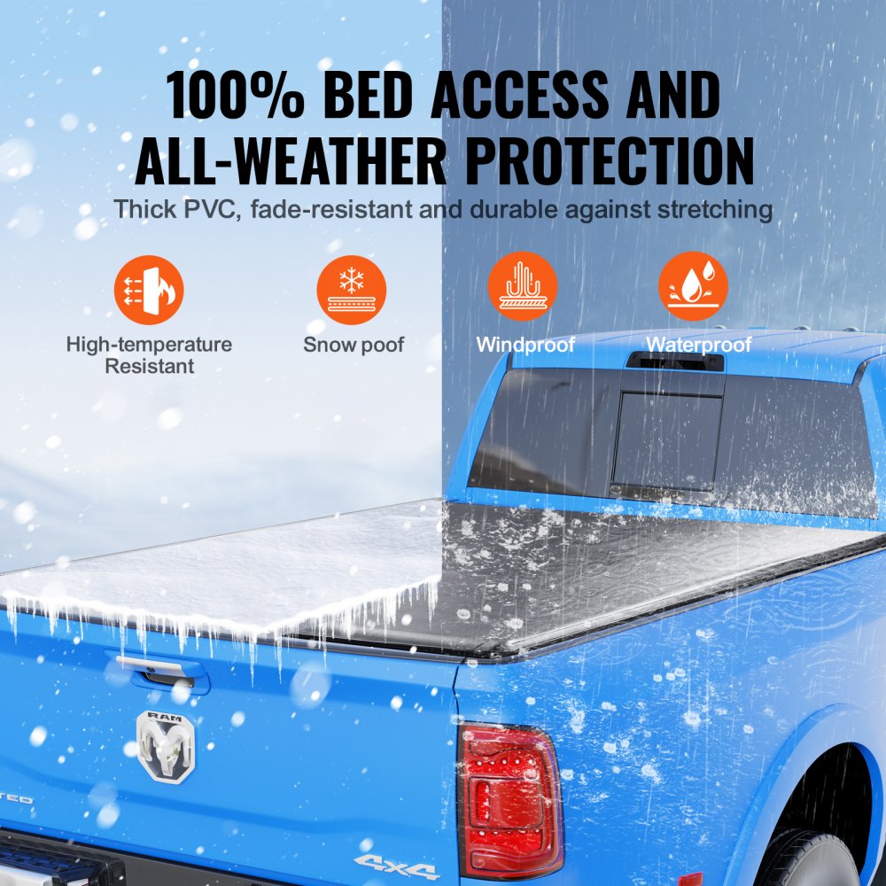 VEVOR Truck Bed Cover, Roll Up Truck Bed Tonneau Cover, Compatible with 2002-2018 Dodge Ram 1500, 2003-2024 2500 3500, 2019-2024 Classic, for 6.4 x 5.5 ft Bed, Soft PVC material, Roll Up Tonneau Cover