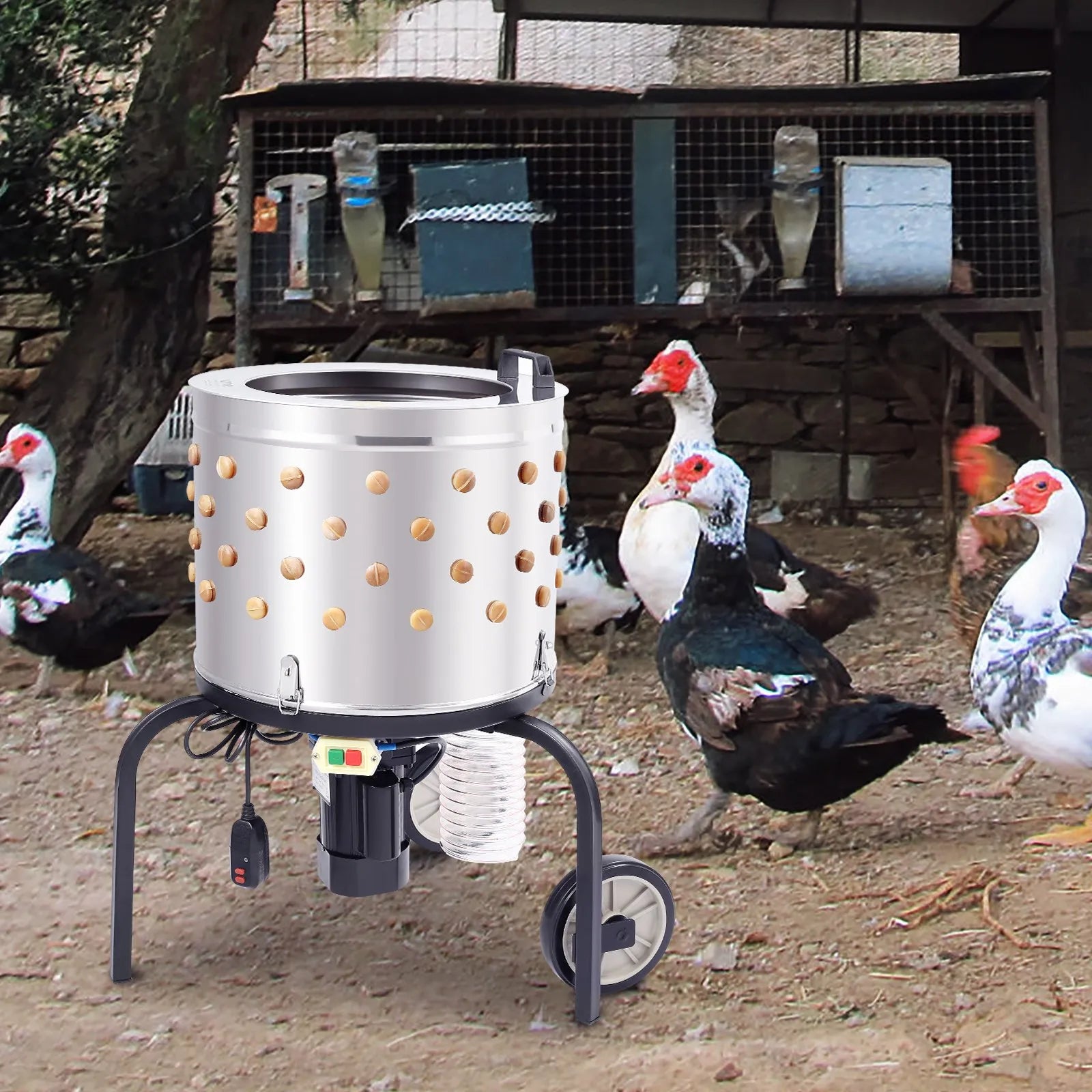 VEVOR Chicken Plucker Machine, 20" Diameter Stainless Steel Drum, Defeathering Equipment with 108 Soft Fingers and 2 Large Wheels, Simple Debris Collection, 500W Motor for Efficient Poultry Plucking