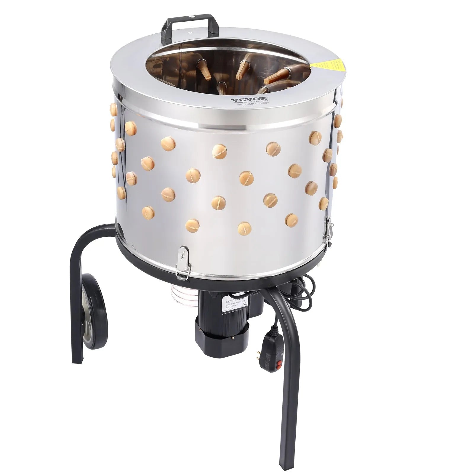 VEVOR Chicken Plucker Machine, 20" Diameter Stainless Steel Drum, Defeathering Equipment with 108 Soft Fingers and 2 Large Wheels, Simple Debris Collection, 500W Motor for Efficient Poultry Plucking