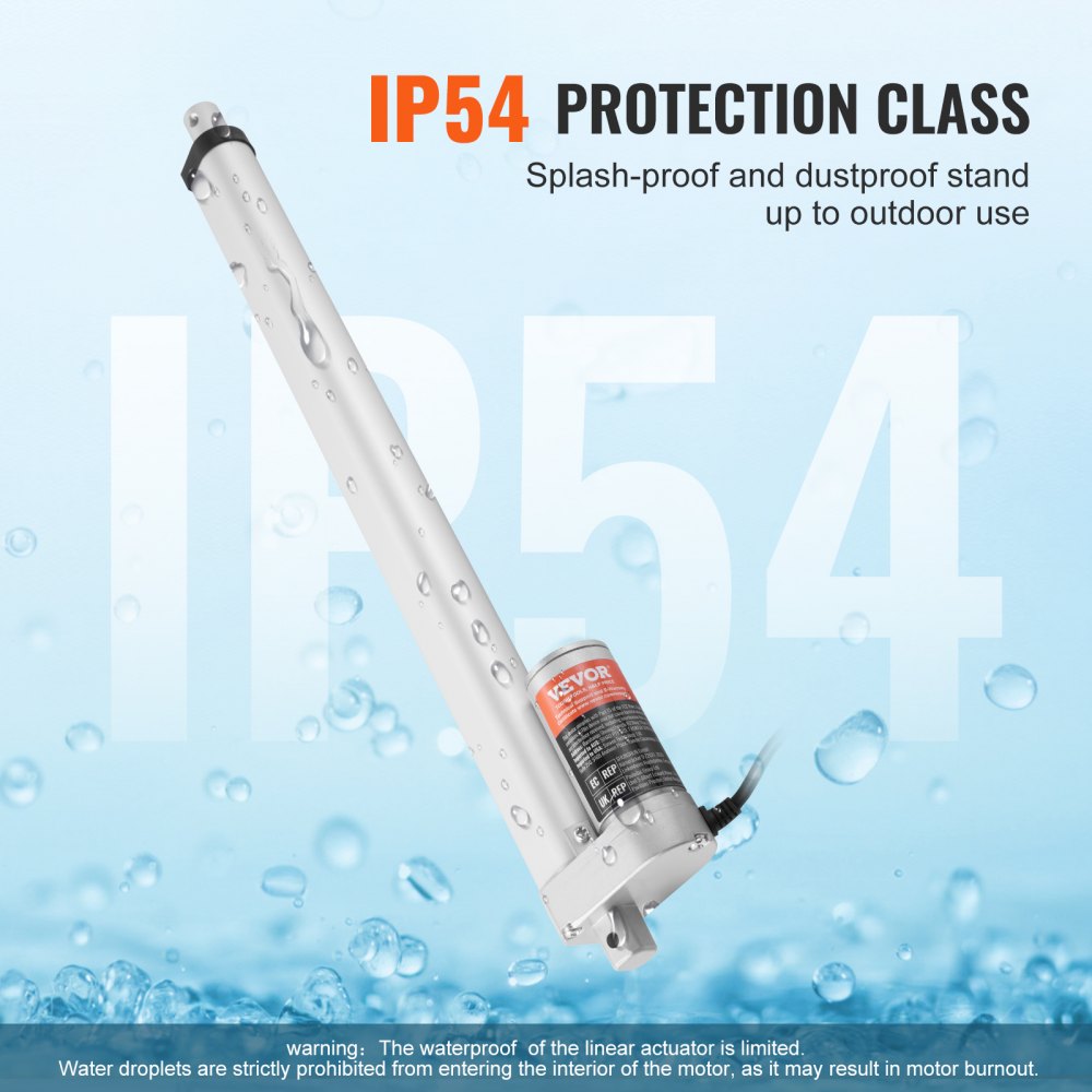 VEVOR Linear Actuator 12V, 16 Inch High Load 330lbs/1500N Linear Actuator, 0.19"/s Linear Motion Actuator with Mounting Bracket and IP54 Protection