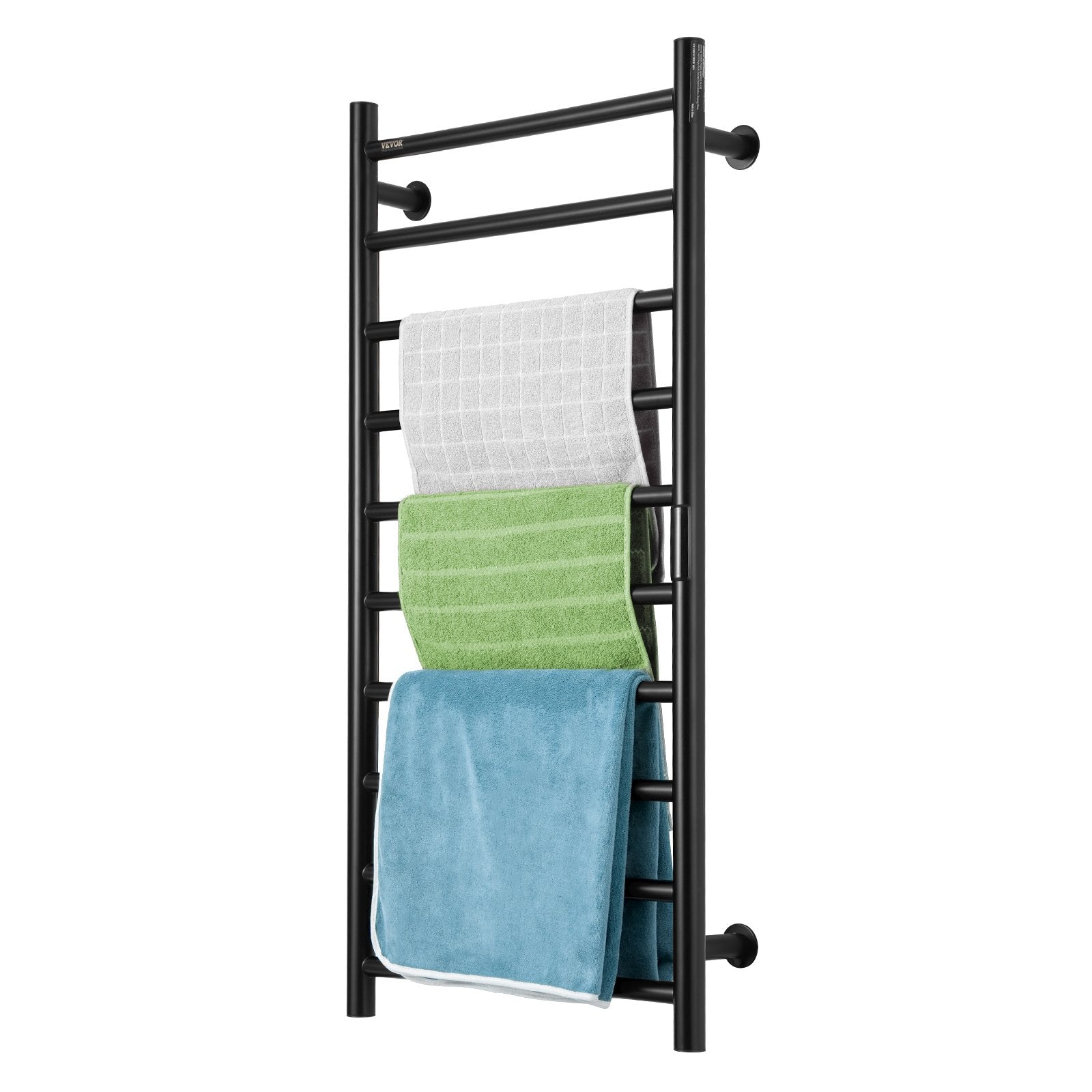 VEVOR 10-Bar Towel Warmer Rack Wall Mounted Heated Towel Rack for Bathroom Black