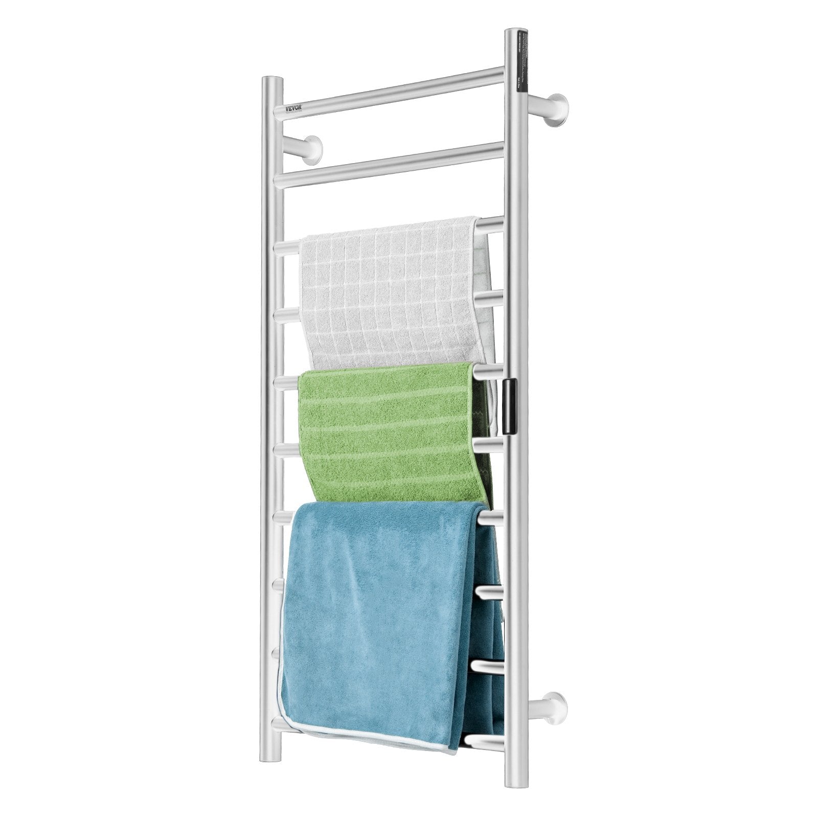 VEVOR 10 Bars Towel Warmer Rack Wall Mounted Heated Towel Rack Bathroom Silver