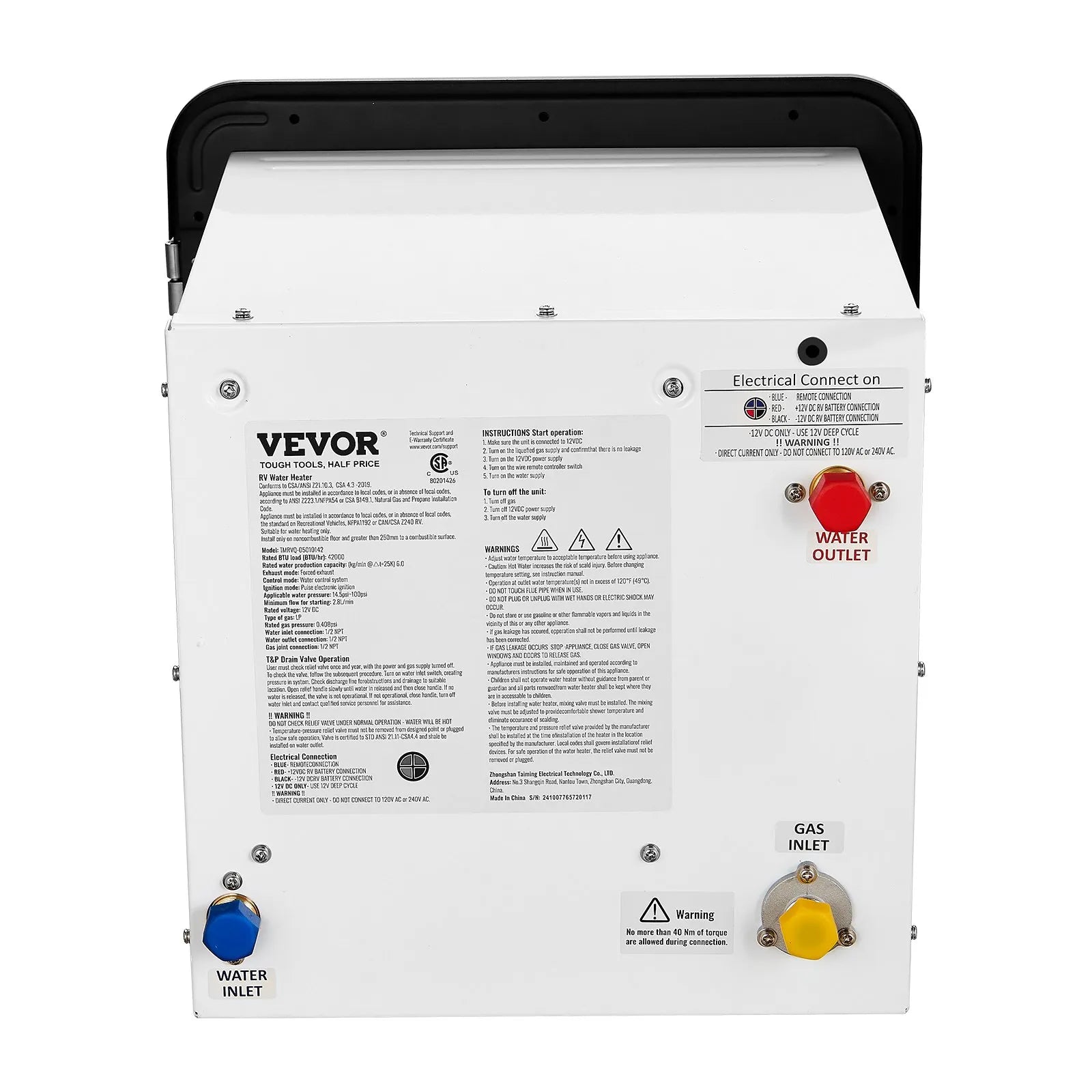VEVOR RV Tankless Water Heater 15x15 in Propane Gas 42000BTU with Controller