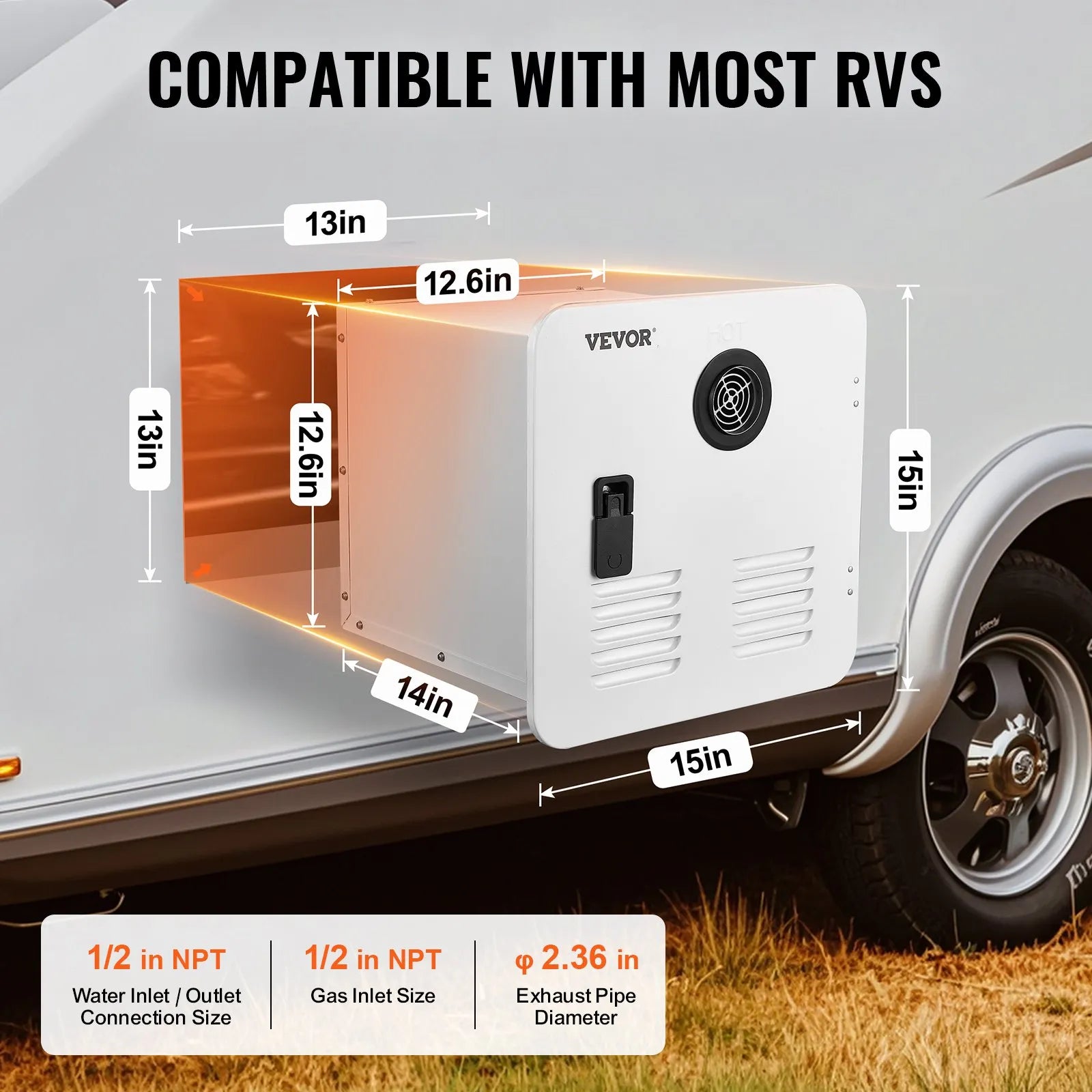 VEVOR RV Tankless Water Heater 15x15 in Propane Gas 65000BTU with Controller