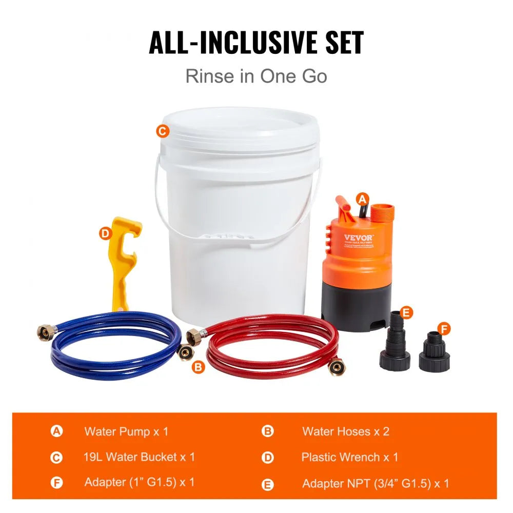 VEVOR Tankless Water Heater Flushing Kit, Includes Efficient Pump & 3.7 Gallon Pail & 2 Hoses, Wrench and Adapter for Quick Install, Easy to Start Water Heater Flush Descale Kit Anti-corrosion