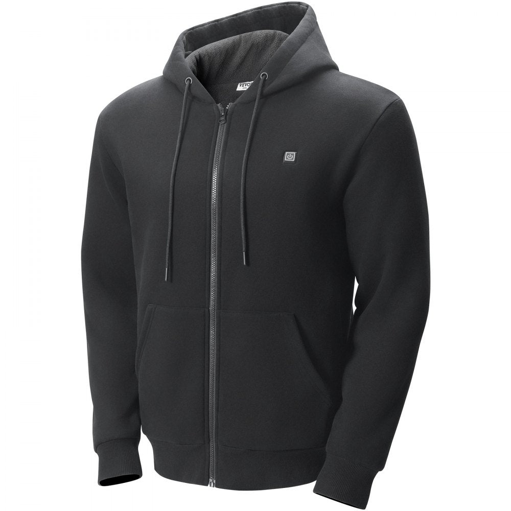 VEVOR Heated Hoodie Sweatshirt Zip Up Unisex w/ Battery for Men&Women XXXL Black