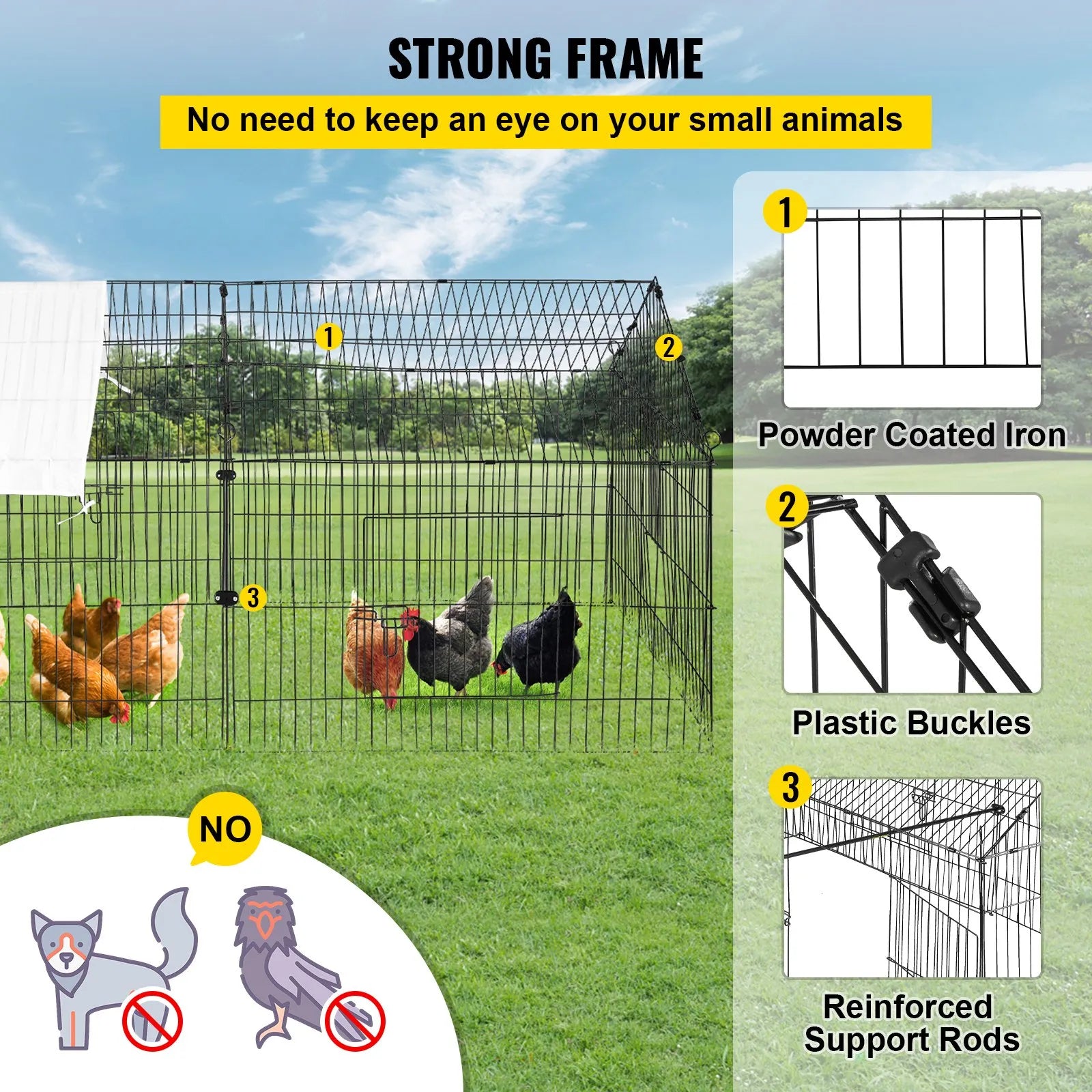 VEVOR Chicken Coop, 87" x 41.7" x 41", Rabbit Run Enclosure Pen with Waterproof and Sun-proof Cover for Outdoor, Indoor, Backyard, and Farm, Metal Pet Playpen Cage for Small Animals, Duck, Hen