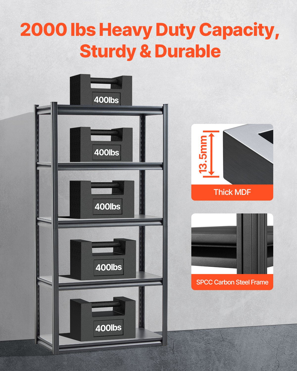 VEVOR Storage Shelves 18" D x 36" W x 72" H 5-tier Garage Storage Shelving