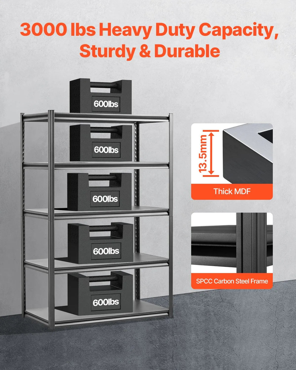 VEVOR Storage Shelves 24" D x 48" W x 72" H 5-tier Garage Storage Shelving