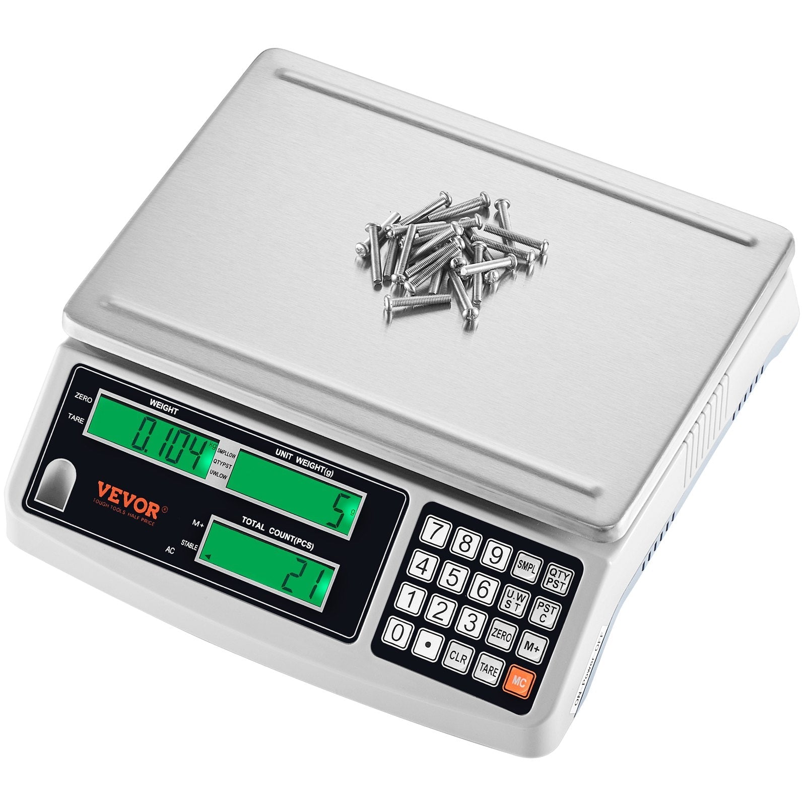 VEVOR Industrial Counting Scale, 30 kg x 1 g, Digital Scale for Parts and Coins, g/kg/lb Units, Electronic Gram Scale Inventory Piece Counting Scale Kitchen Jewelry Counting Scale with 3 LCD Screens