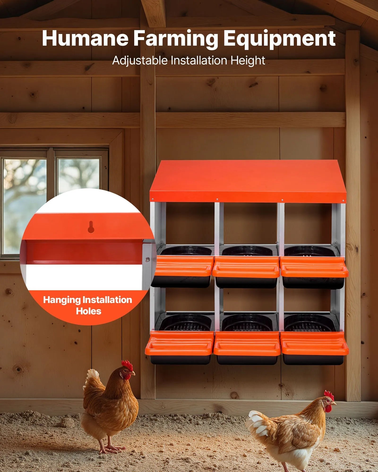 VEVOR 2 Tiers Chicken Nesting Boxes, 6 Compartments, Metal Egg Laying Boxes with Protective Collection Lids, Roll Out Nesting Box, Easy to Assemble, Ideal for Hens, Ducks, Chickens, and Other Poultry
