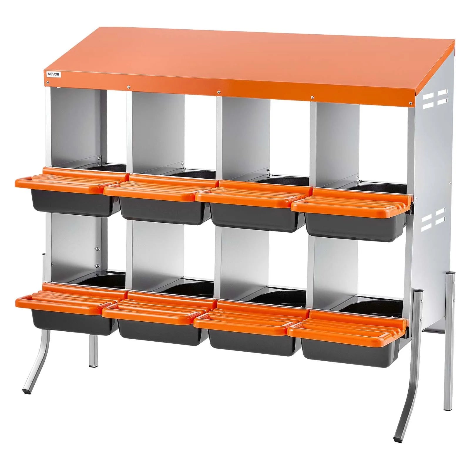 VEVOR Chicken Nesting Boxes, 8 Compartments, with Support Legs, Easy Egg Collection, Galvanized Steel and High-Strength Plastic, Roll Away Nesting Boxes for Chickens and Hens Laying Eggs, Orange