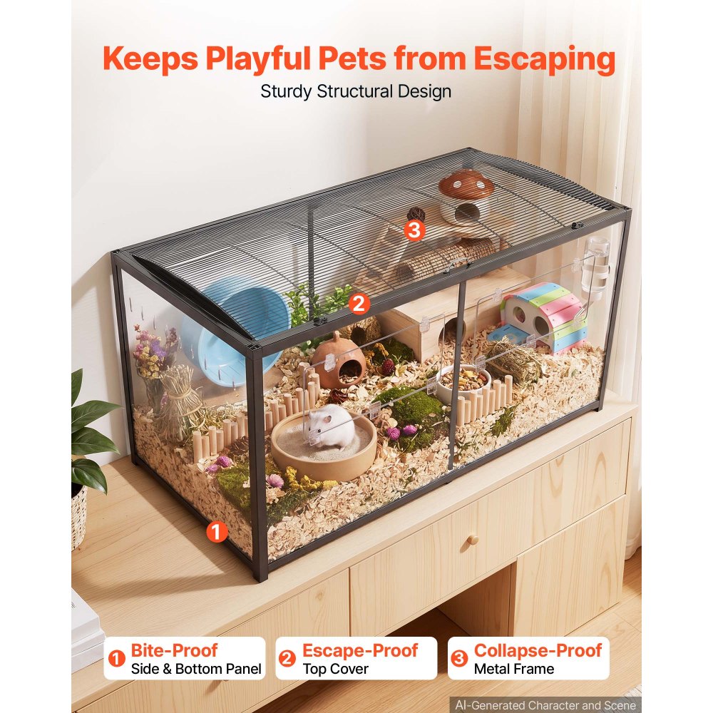 Large Hamster Cage 47.2" with 360° Clear Viewing | Metal Small Animal Habitat for Hamsters, Guinea Pigs & Gerbils
