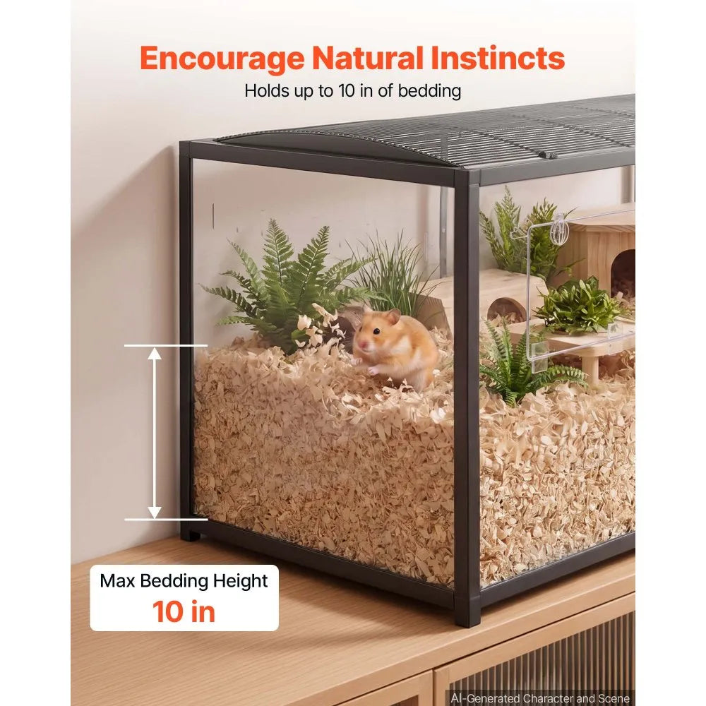 Large Hamster Cage 47.2" with 360° Clear Viewing | Metal Small Animal Habitat for Hamsters, Guinea Pigs & Gerbils