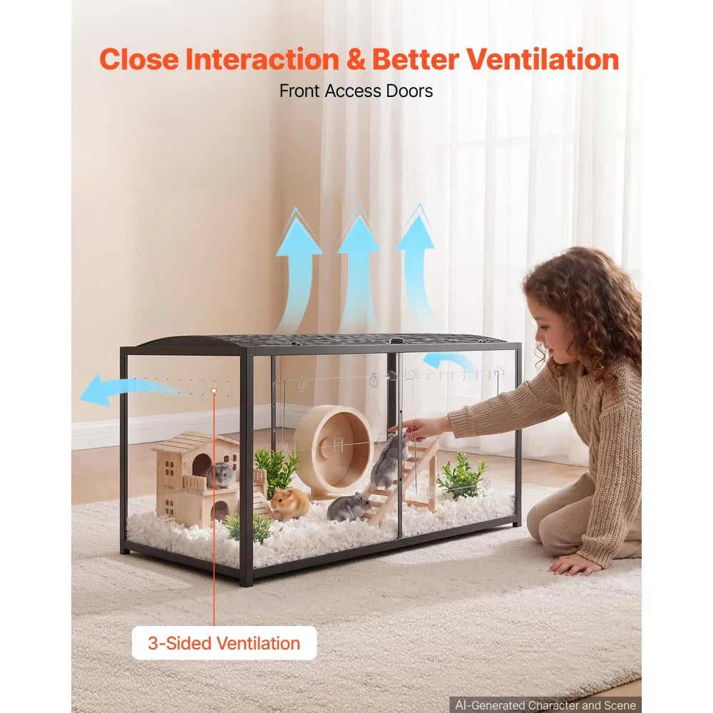 Large Hamster Cage 47.2" with 360° Clear Viewing | Metal Small Animal Habitat for Hamsters, Guinea Pigs & Gerbils