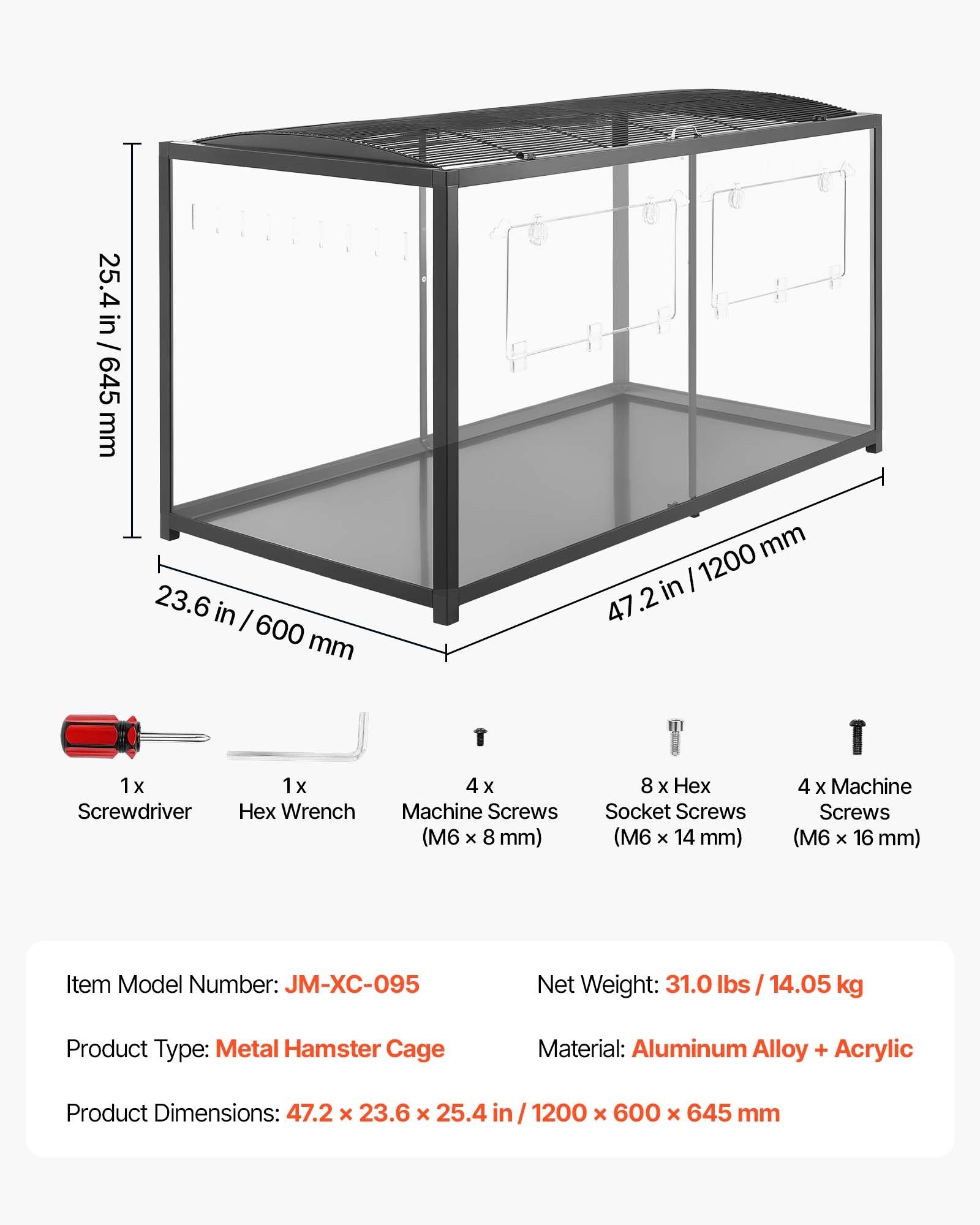 Large Hamster Cage 47.2" with 360° Clear Viewing | Metal Small Animal Habitat for Hamsters, Guinea Pigs & Gerbils