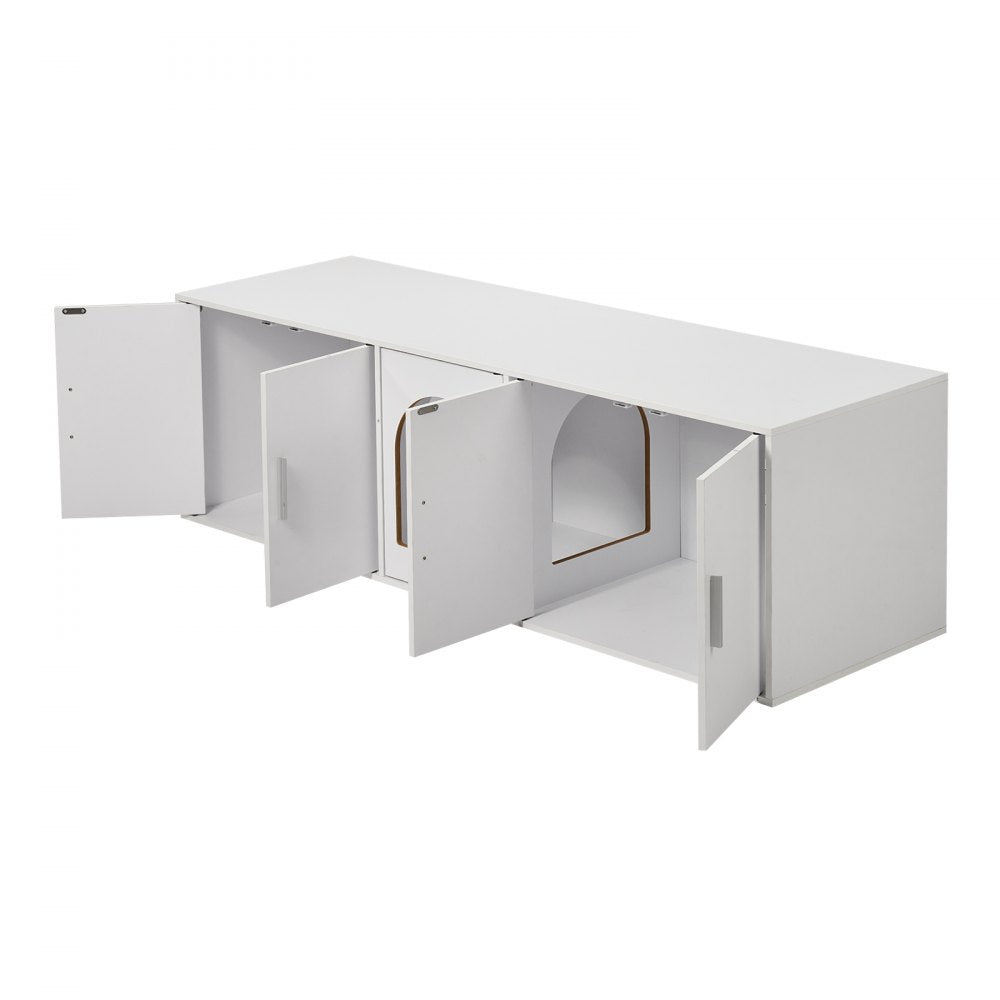 VEVOR Cat Litter Box Enclosure Wooden Litter Box Furniture Hidden 57.9" White