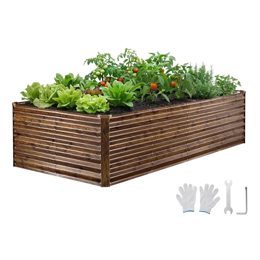 VEVOR 8 x 4 x 2 ft Galvanized Raised Garden Bed – Deep Wood Grain Finish