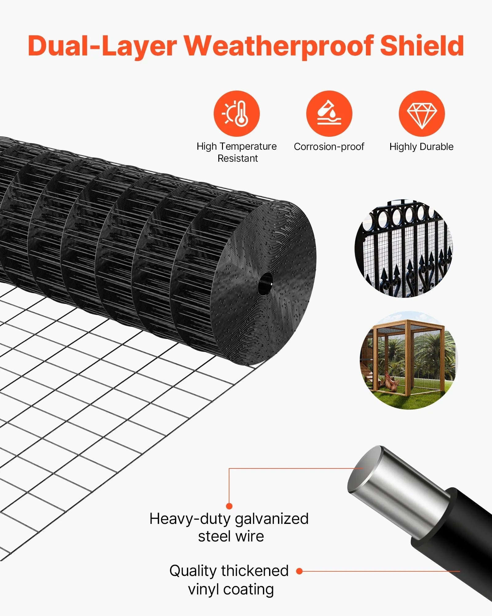 VEVOR Hardware Cloth 24 in x 25 ft, 2 x 3 in Mesh 16 Gauge Galvanized Wire Mesh Roll, Weather-Resistant Vinyl Coated Chicken Wire Fencing, Heavy Duty Welded Garden Plant Fencing for Rabbit Cage Snake