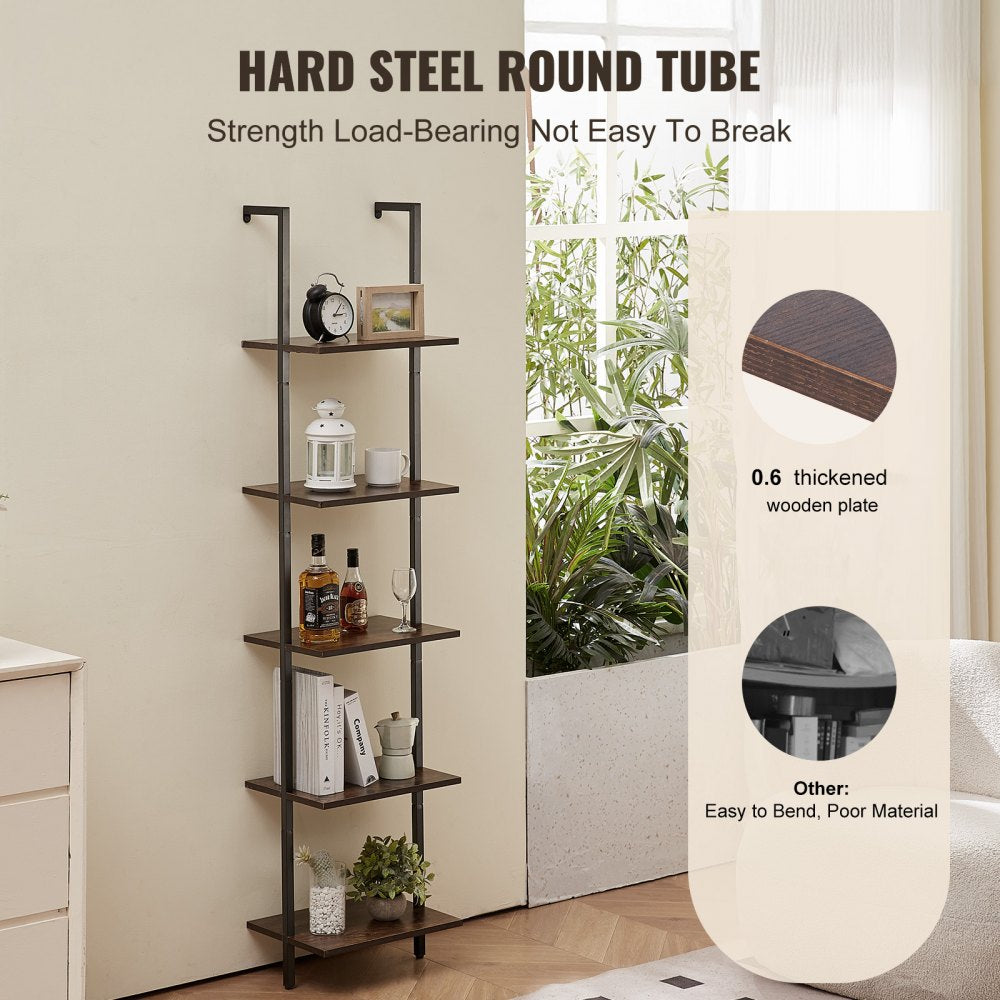 VEVOR Industrial Square Pipe Shelf 5 Tier 15.6x11.8in Wall-Mount for Bedroom