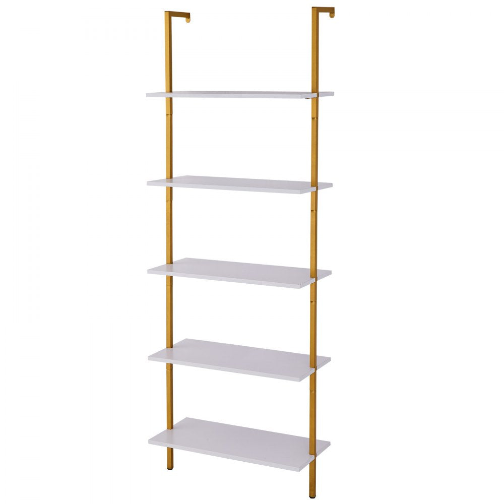 VEVOR Industrial Square Pipe Shelf 5 Tier 24x11.8in Wall-Mount Gold White