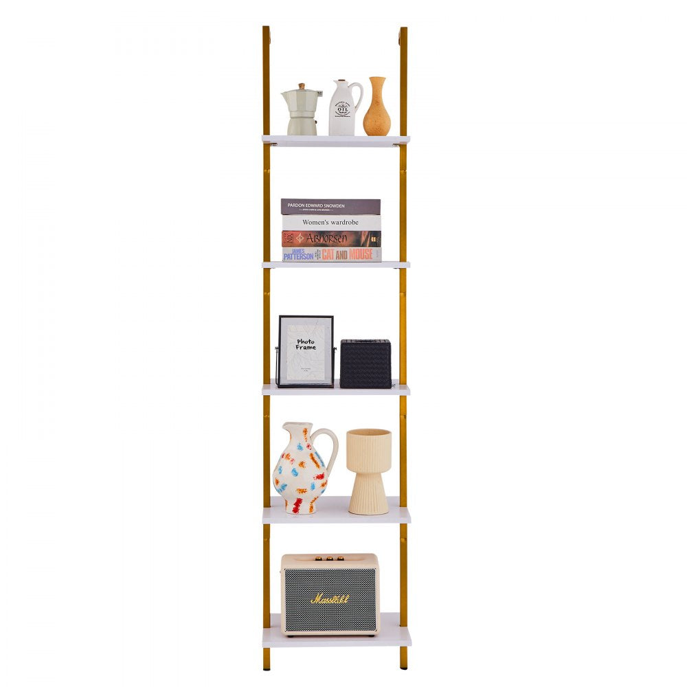VEVOR Industrial Square Pipe Shelf 5 Tier 15.6x11.8in Wall-Mount Gold White