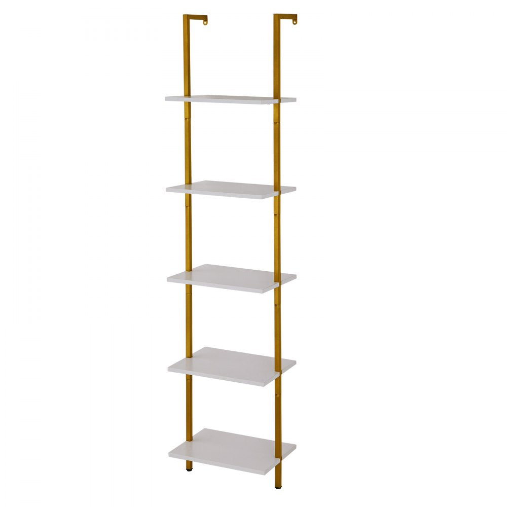 VEVOR Industrial Square Pipe Shelf 5 Tier 15.6x11.8in Wall-Mount Gold White
