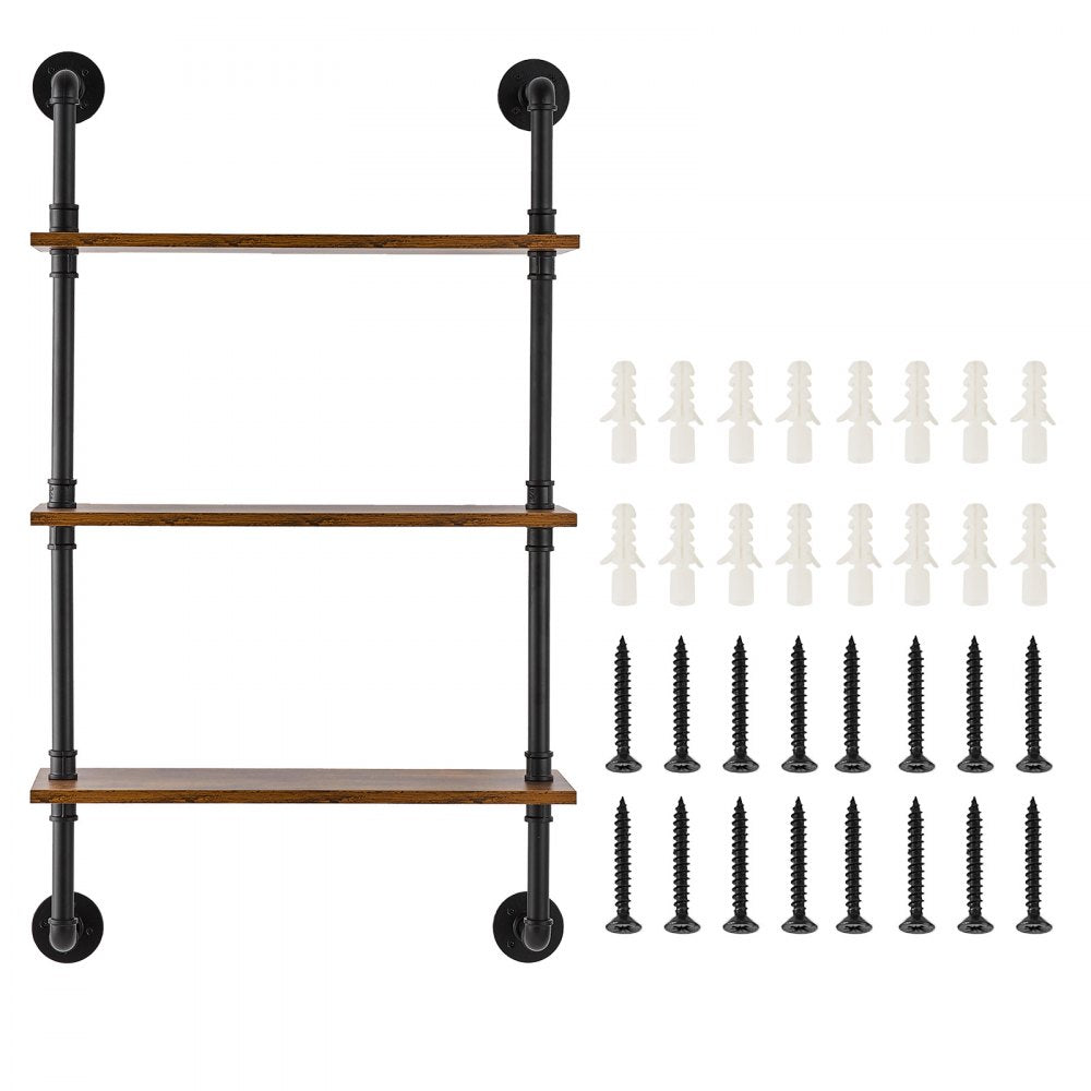 VEVOR Industrial Pipe Shelf 3 Tier 24x7.87in Wall-Mount for Kitchen Bedroom