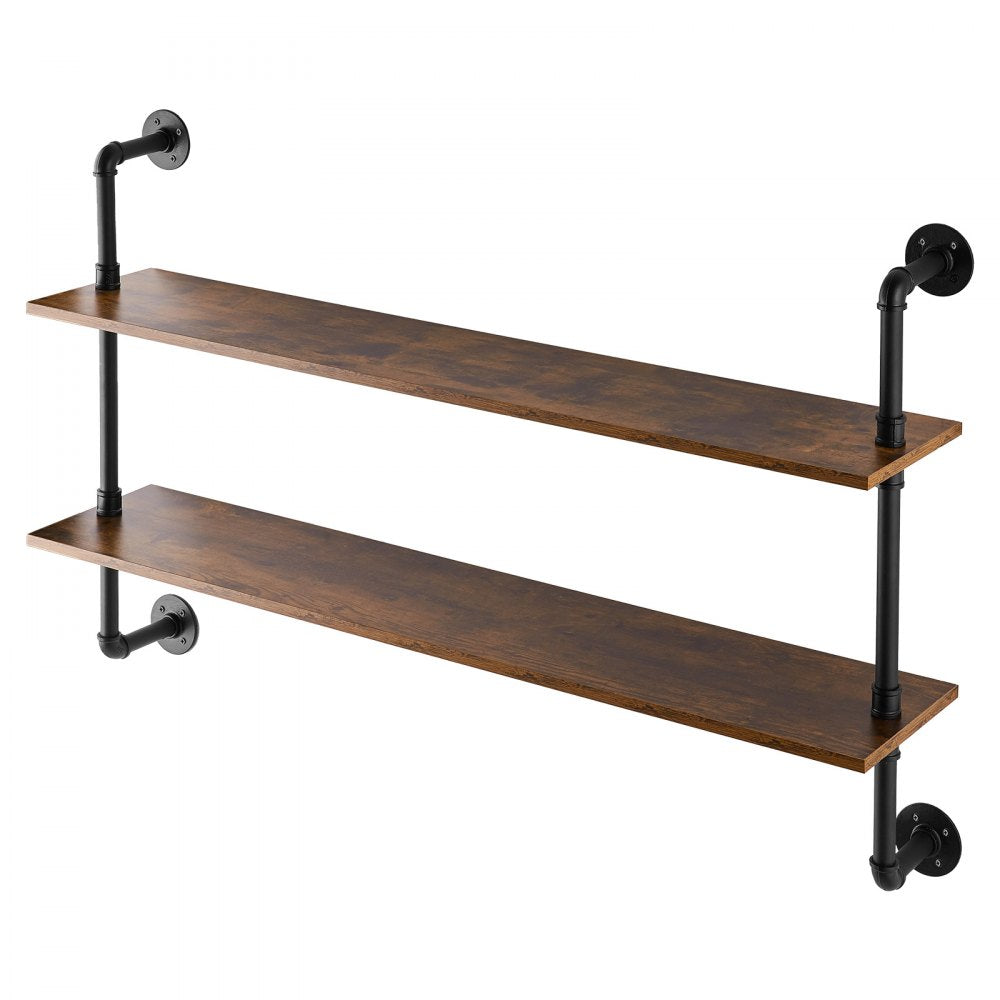 VEVOR Industrial Pipe Shelf 2 Tier 48x 9.84in Wall-Mount for Kitchen Bedroom