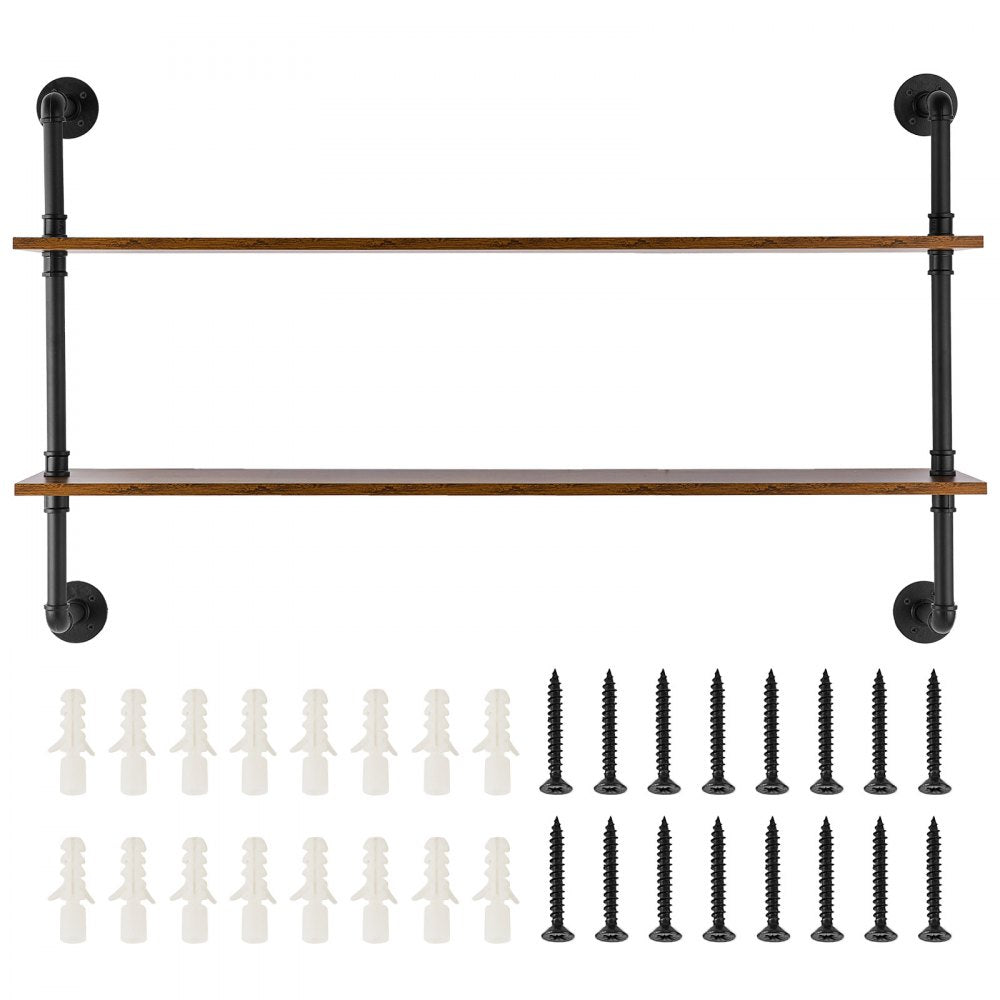 VEVOR Industrial Pipe Shelf 2 Tier 48x 9.84in Wall-Mount for Kitchen Bedroom