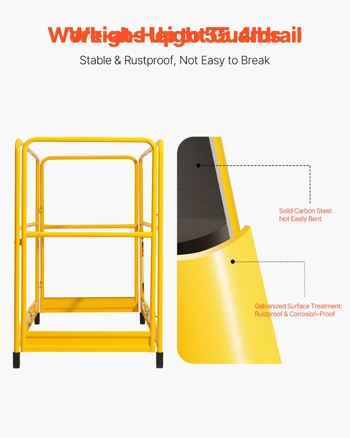 VEVOR 6ft Scaffolding Safety Guard Rail System For Baker Scaffolding Yellow