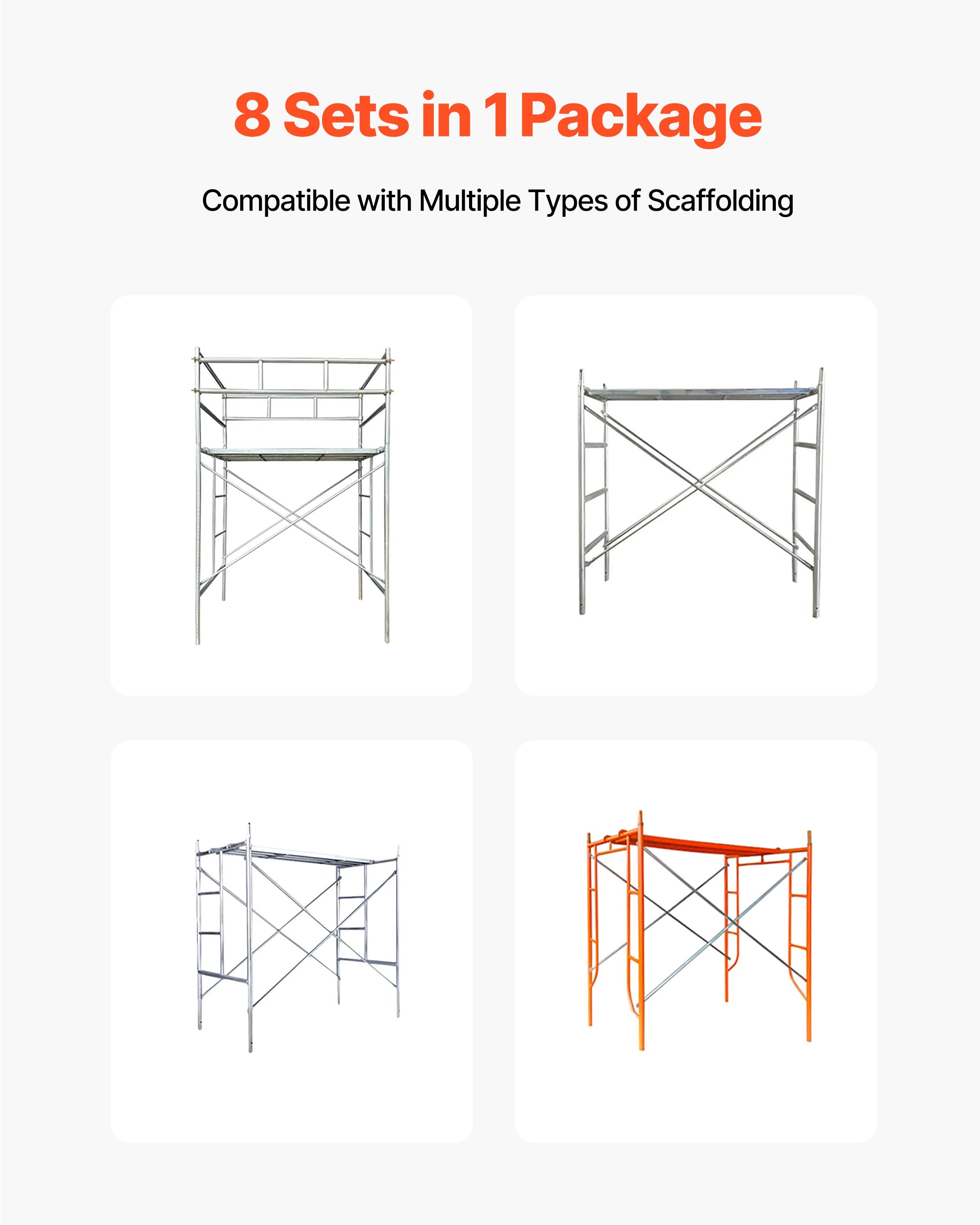VEVOR Scaffolding Cross Brace 6ft x 4ft 8-Pack Solid Carbon Steel Cross Supports