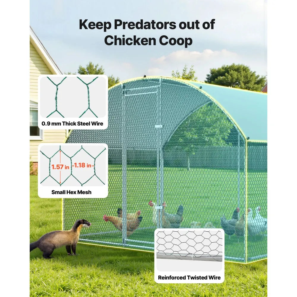Large Walk-In Chicken Coop 9.8 x 6.6 x 6.6 FT – Metal Poultry Run with Dome Roof, Cover & Security Lock