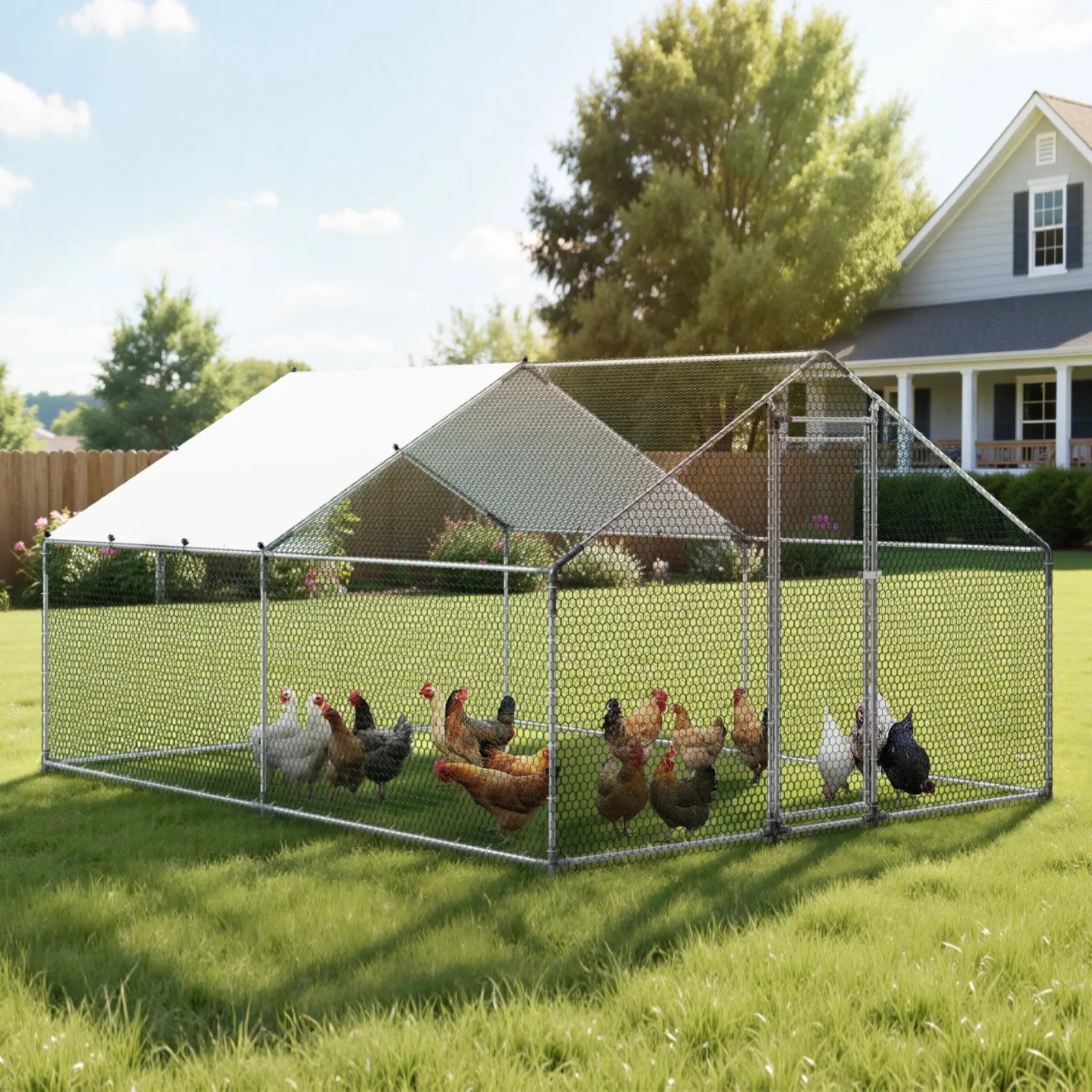 Large Walk-In Metal Chicken Coop with Waterproof Cover β 9.8 x 13.1 x 6.6 ft