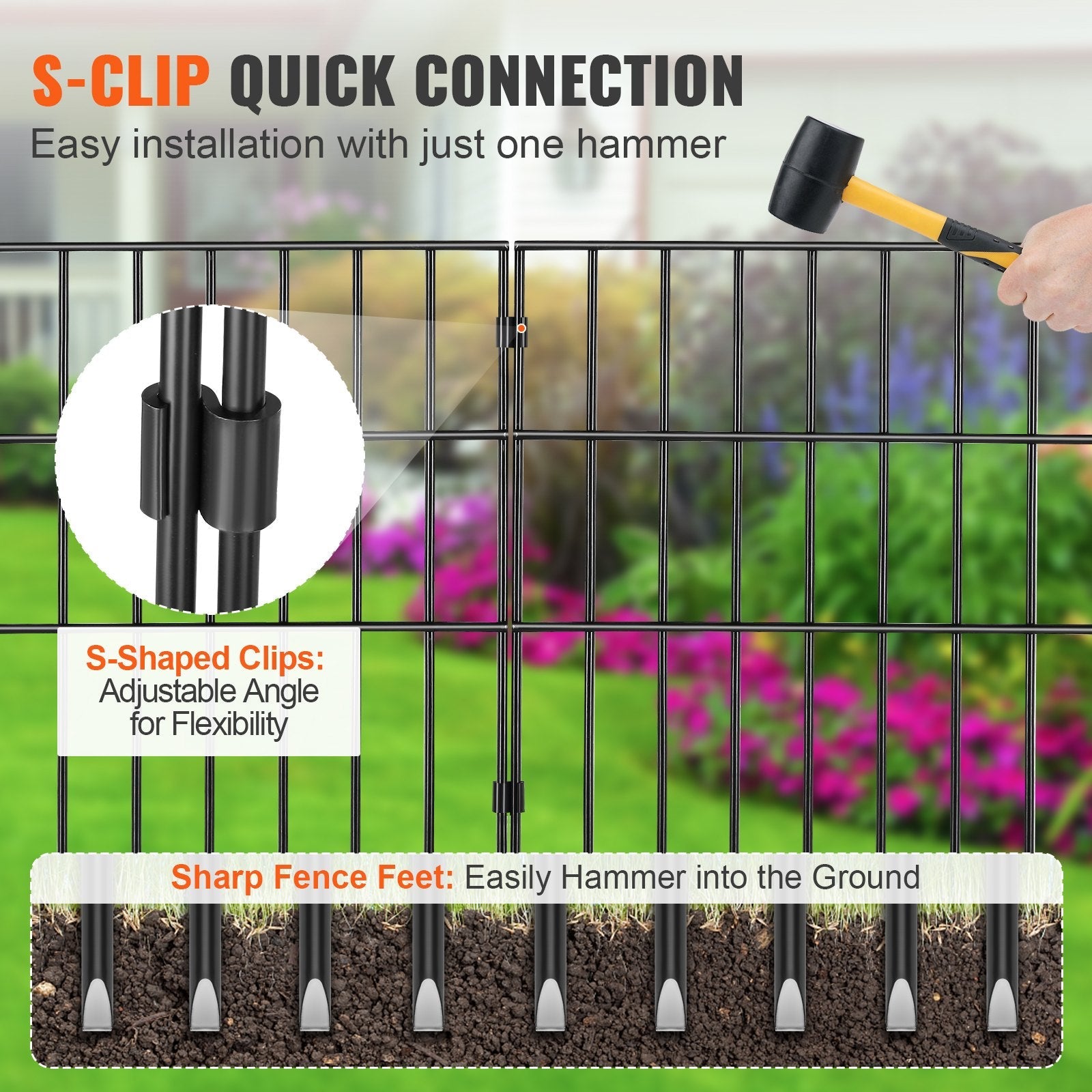 VEVOR Garden Fence, No Dig Fence 17''(H)x13''(L) Animal Barrier Fence, Underground Decorative Garden Fencing with 1.5 inch Spike Spacing, Metal Dog Fence for the Yard and Outdoor Patio, 19 Pack