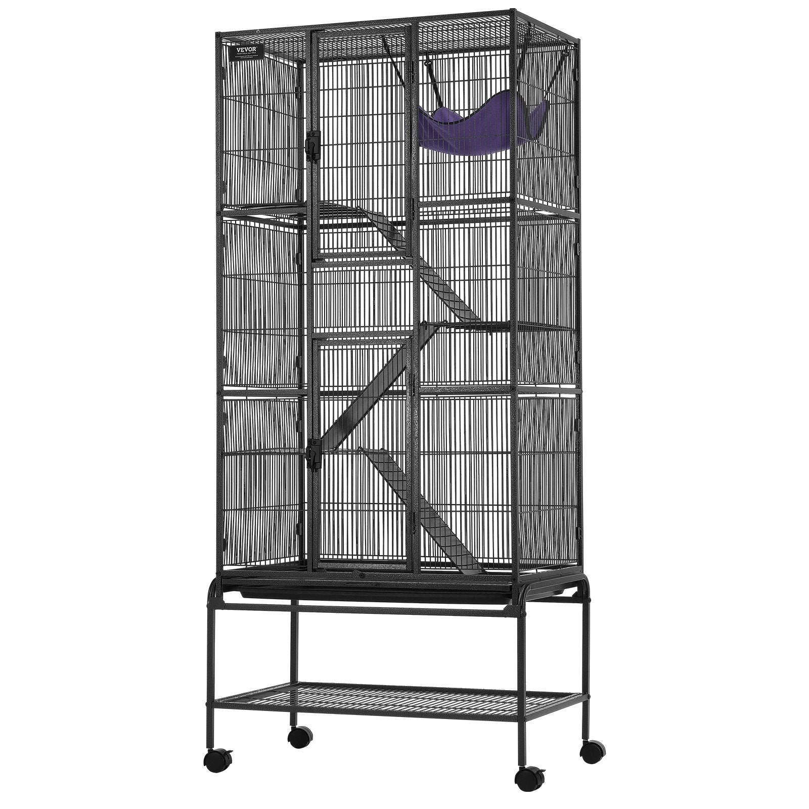 VEVOR 69" Metal Small Animal Cage 4-Tier Rolling Ferret Cage with Tray 3 Ramps