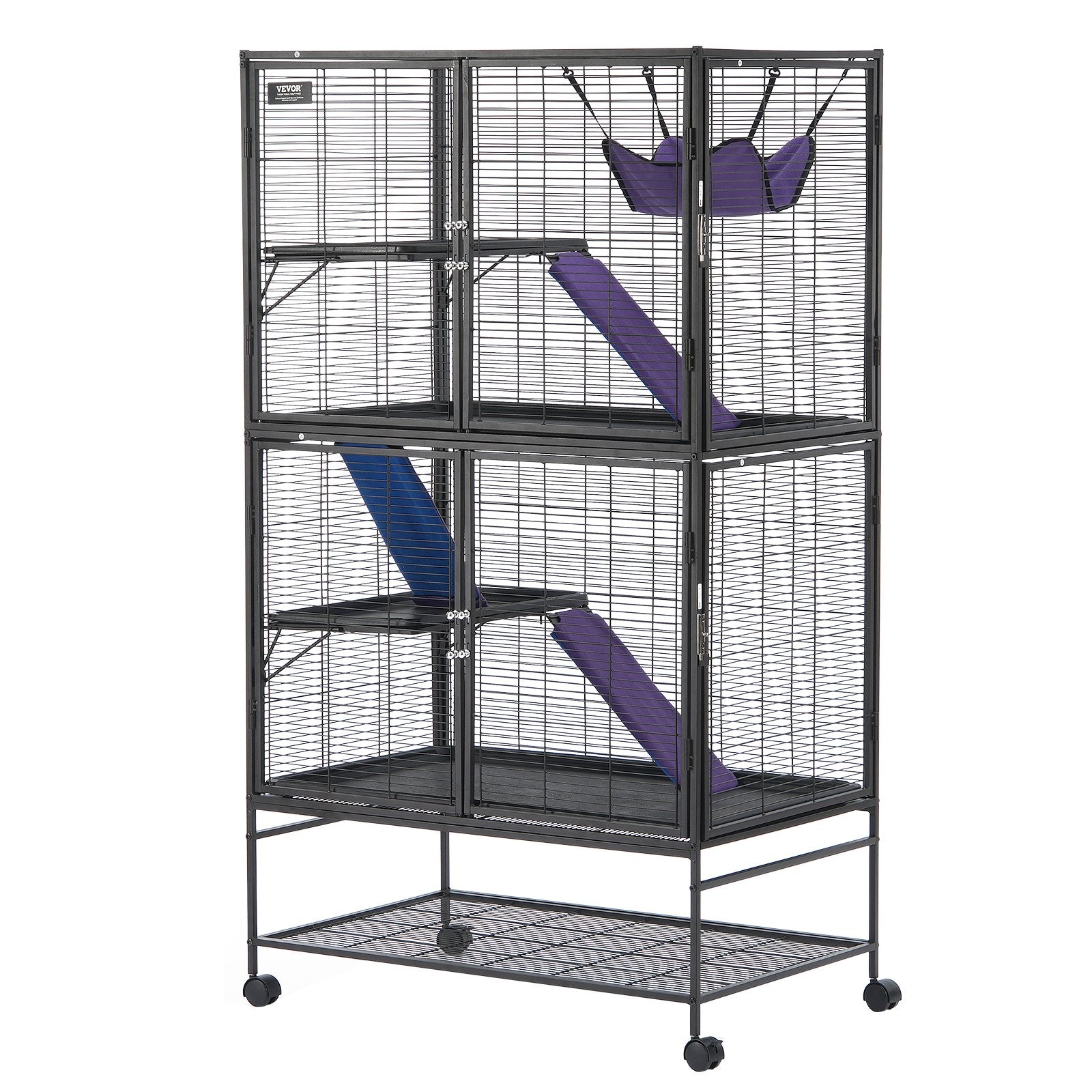 VEVOR 64.6" Metal Small Animal Cage 4-Tier Rolling Ferret Cage with Tray 3 Ramps
