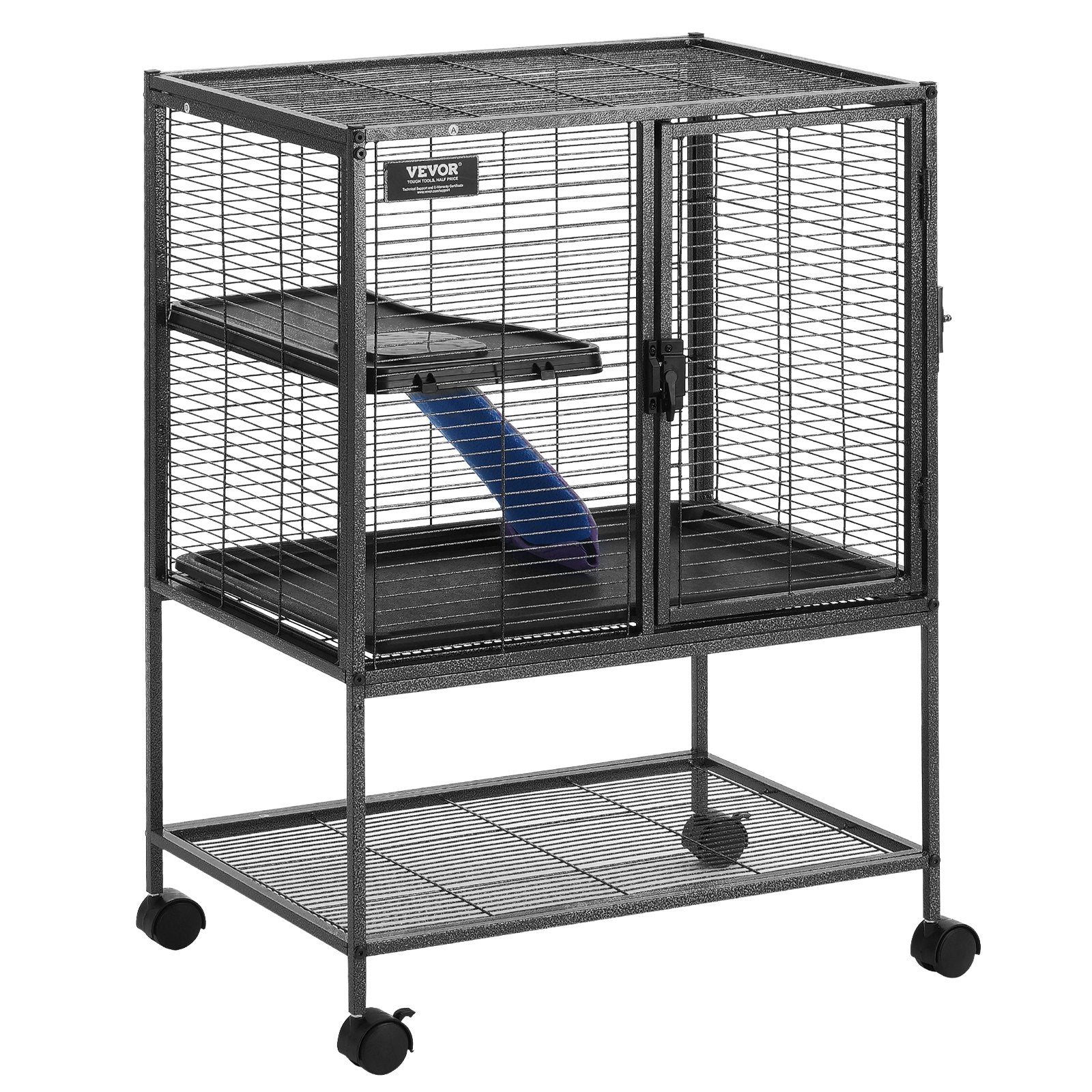 VEVOR 34" Metal Small Animal Cage 2-Tier Rolling Ferret Cage with Tray A Ramp
