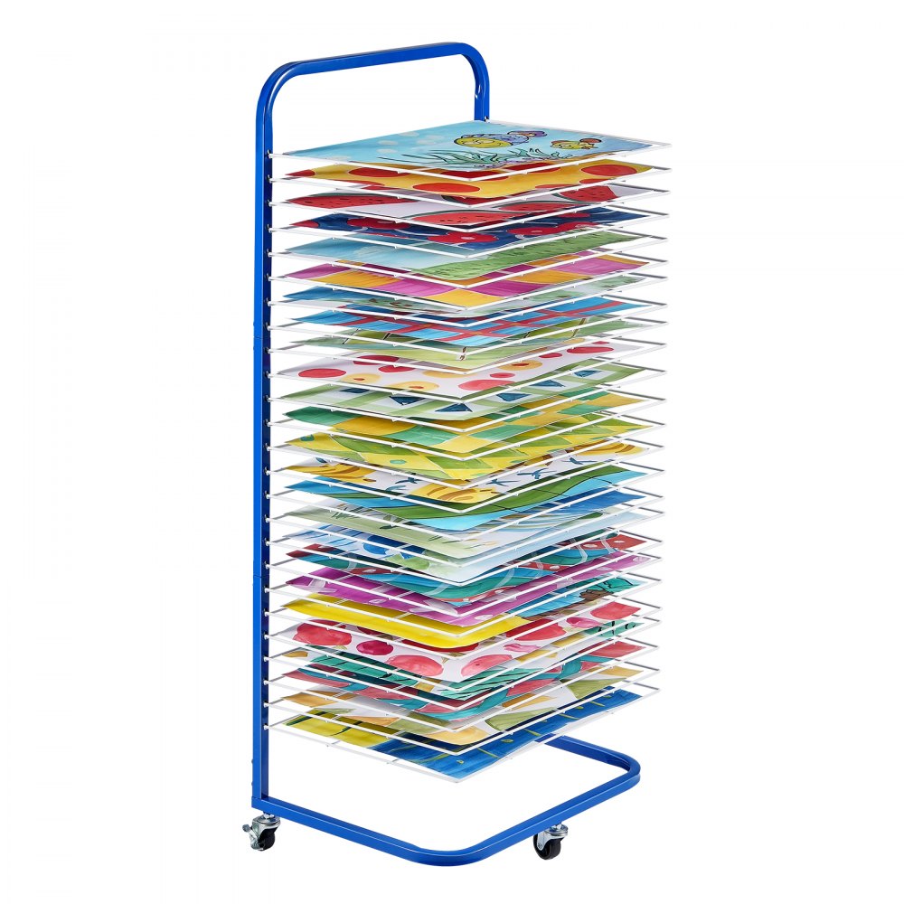VEVOR Art Drying Rack 25 Removable Shelves Paint Drying Rack With Wheels Blue