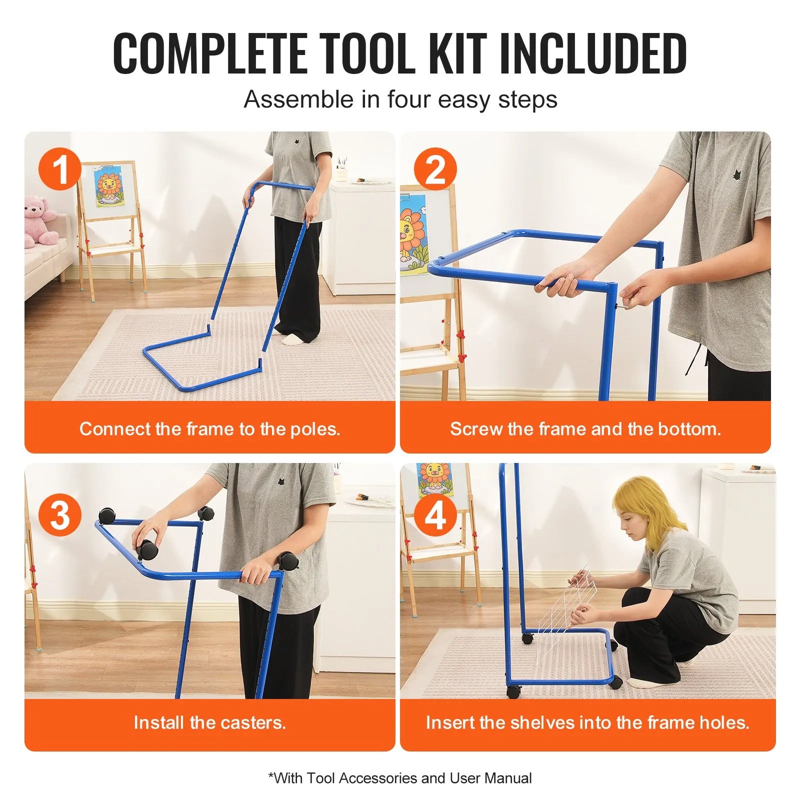 VEVOR Art Drying Rack 25 Removable Shelves Paint Drying Rack With 4 Wheels Blue