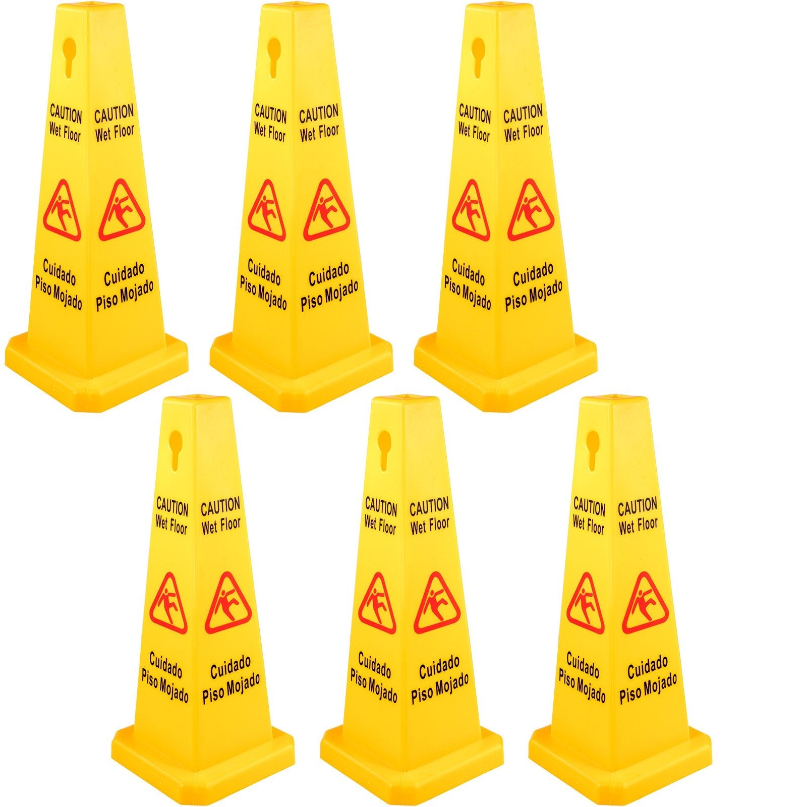 VEVOR 6 Pack Floor Safety Cone 26-Inch Wet Floor Sign Yellow Caution Wet Floor Signs 4 Sided Public Safety Wet Floor Cones Bilingual Wet Sign Floor for Indoors and Outdoors