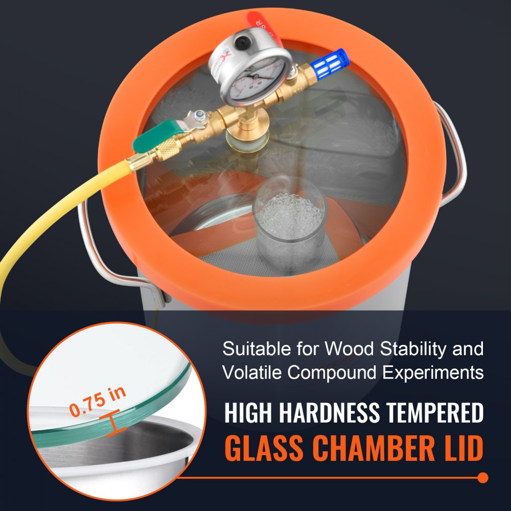 VEVOR 5 Gallon Vacuum Chamber, Upgraded Tempered Glass Lid Vacuum Degassing Chamber, 304 Stainless Steel Chamber, for Stabilizing Wood, Resin Degassing, Silicone Degassing and Plaster Degassing
