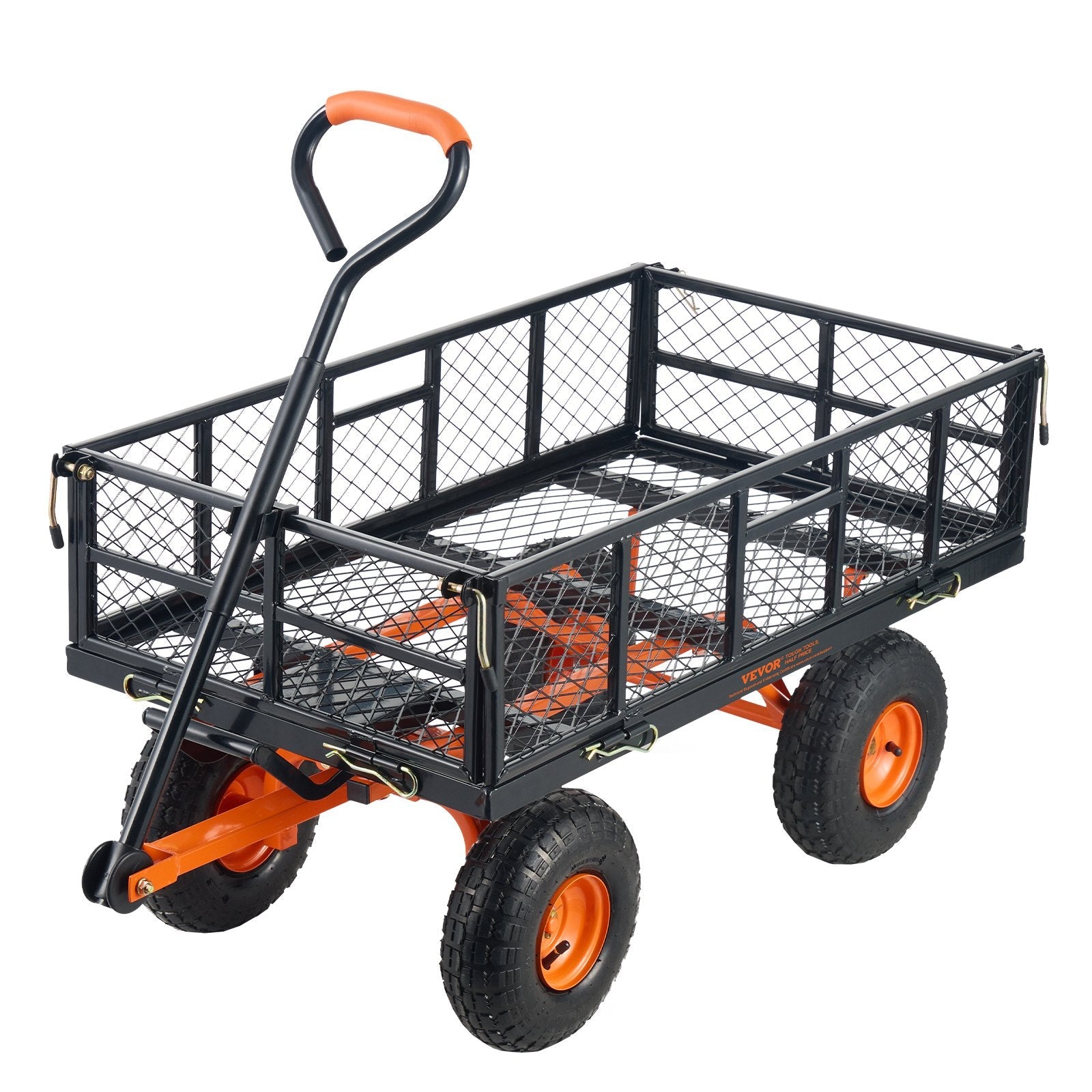 VEVOR Dump Cart, Metal Garden Dump Cart with Easy to Assemble Frame, Dump Wagon with 2-in-1 Convertible Handle, Utility Wheelbarrow 400 lbs Capacity, 10 inch Tires